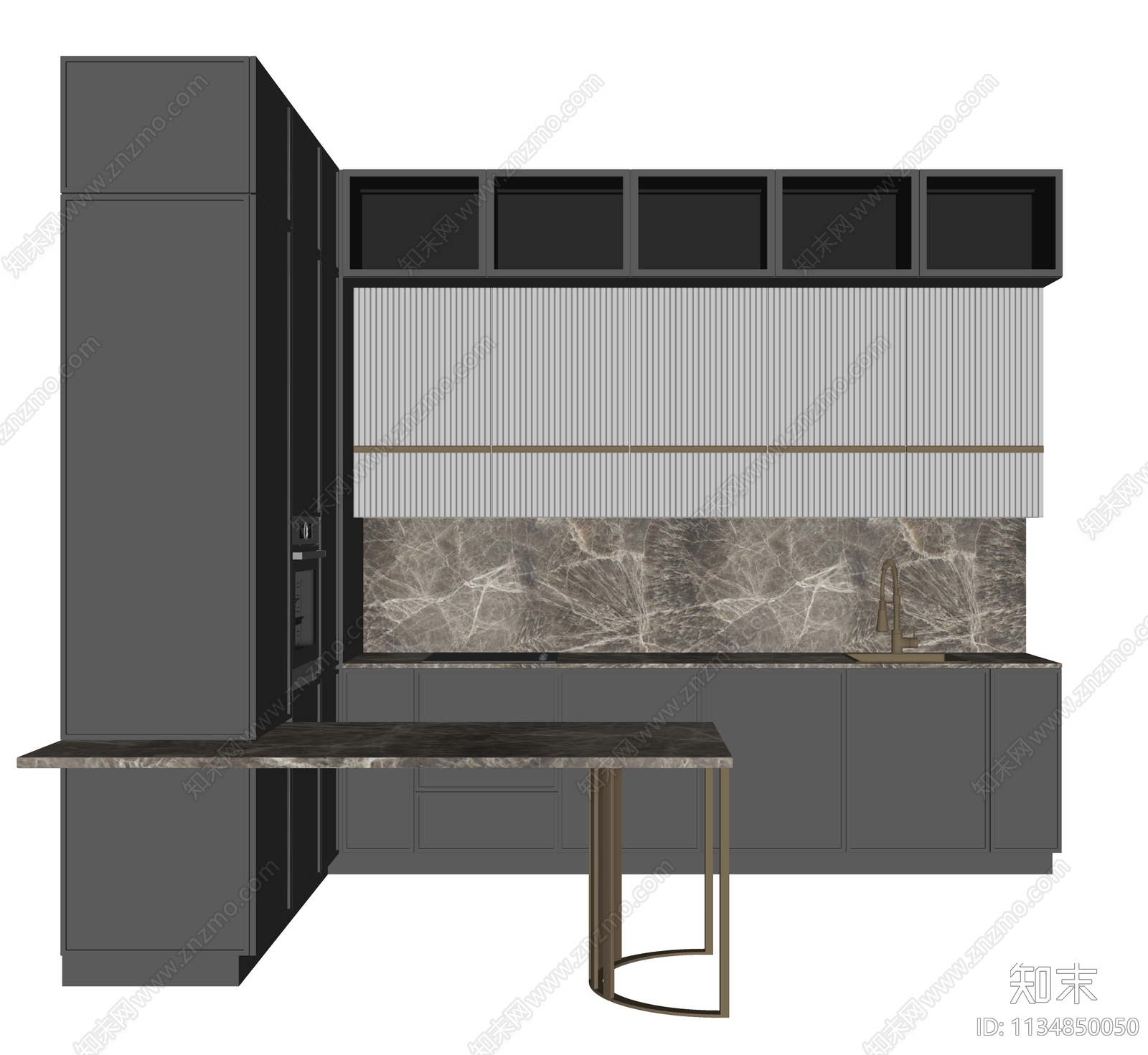 现代厨房橱柜台面组合SU模型下载【ID:1134850050】