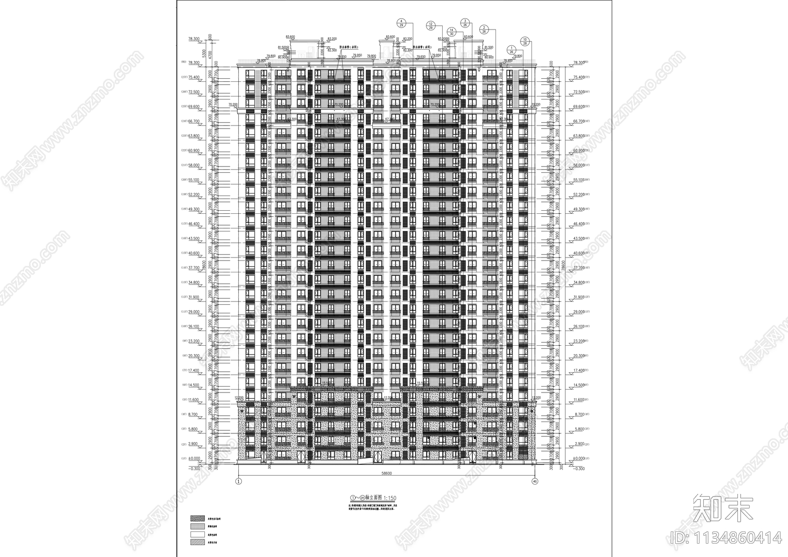 现代高层住宅建筑cad施工图下载【ID:1134860414】