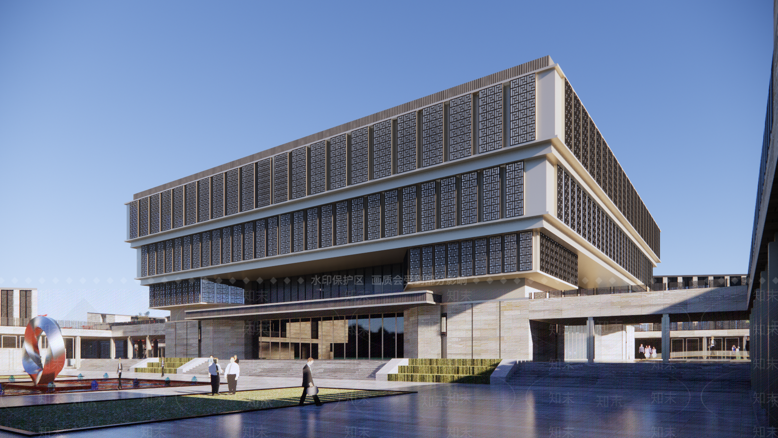 新中式展览馆建筑SU模型下载【ID:1134861083】