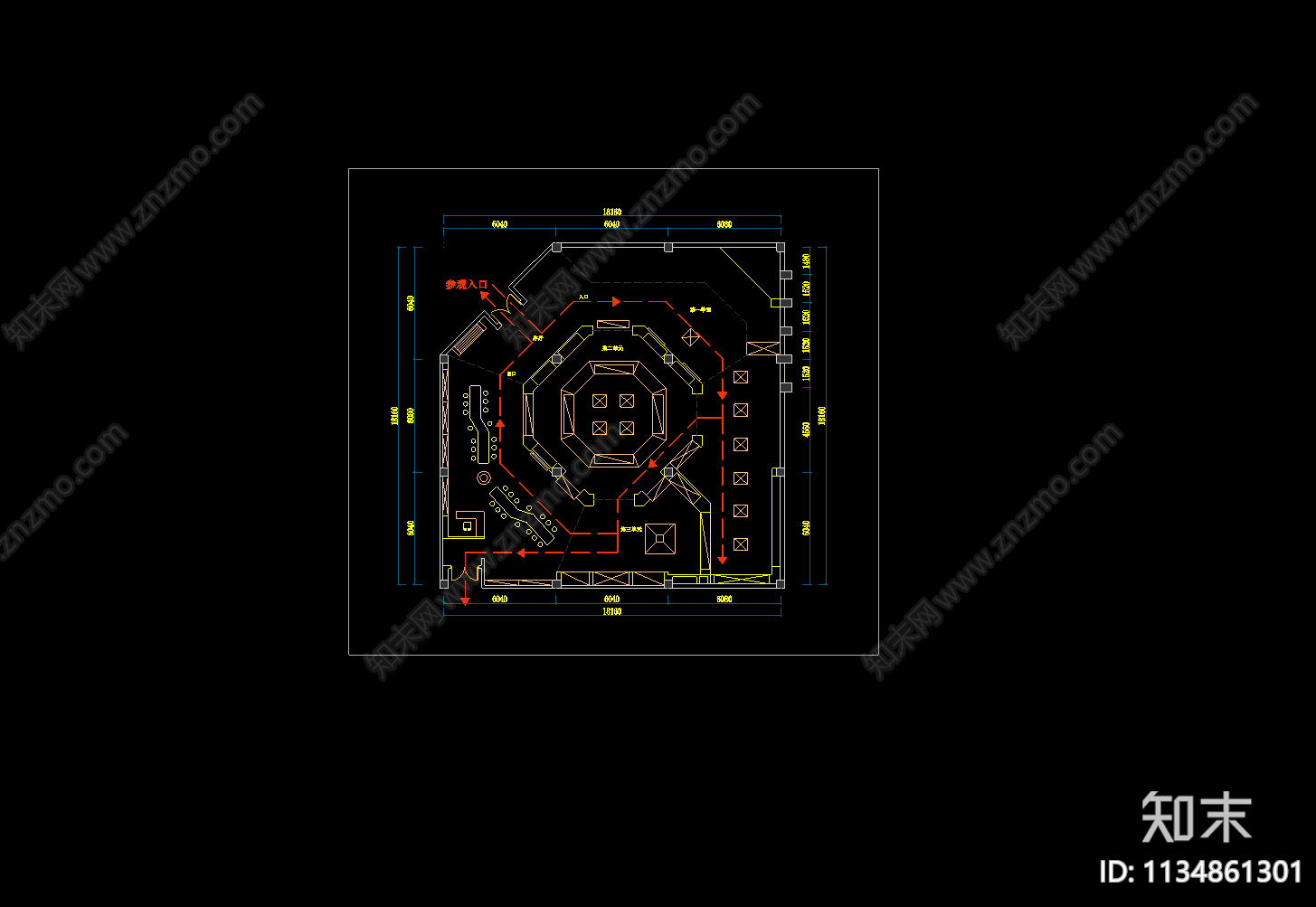 博物馆智慧之光展厅平面图cad施工图下载【ID:1134861301】