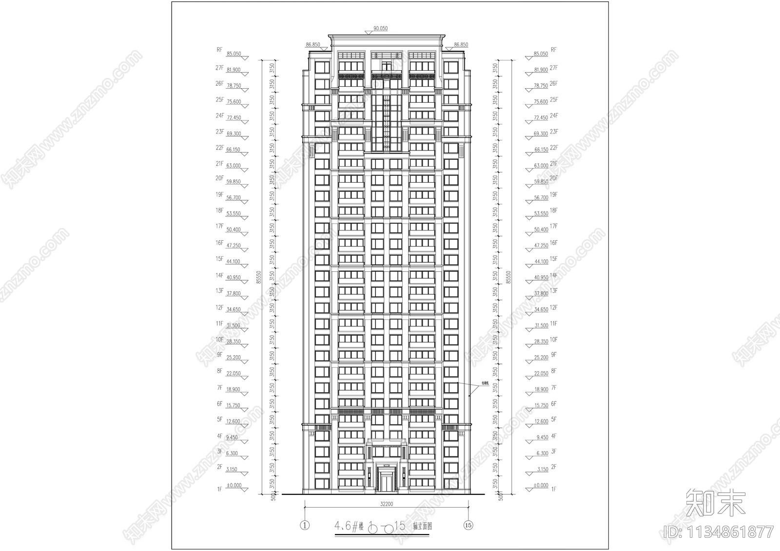 高层住宅建筑效果图cad施工图下载【ID:1134861877】