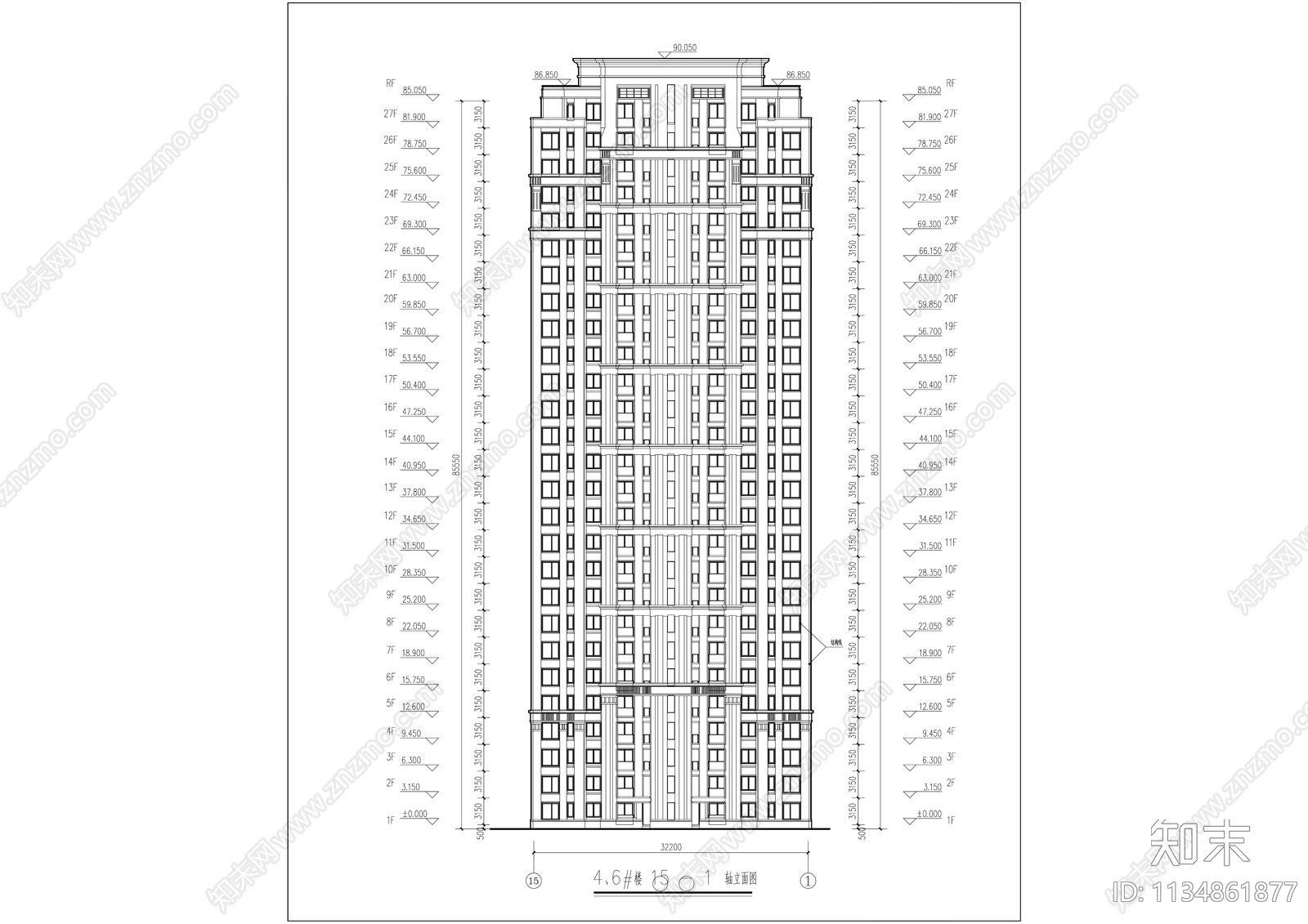 高层住宅建筑效果图cad施工图下载【ID:1134861877】