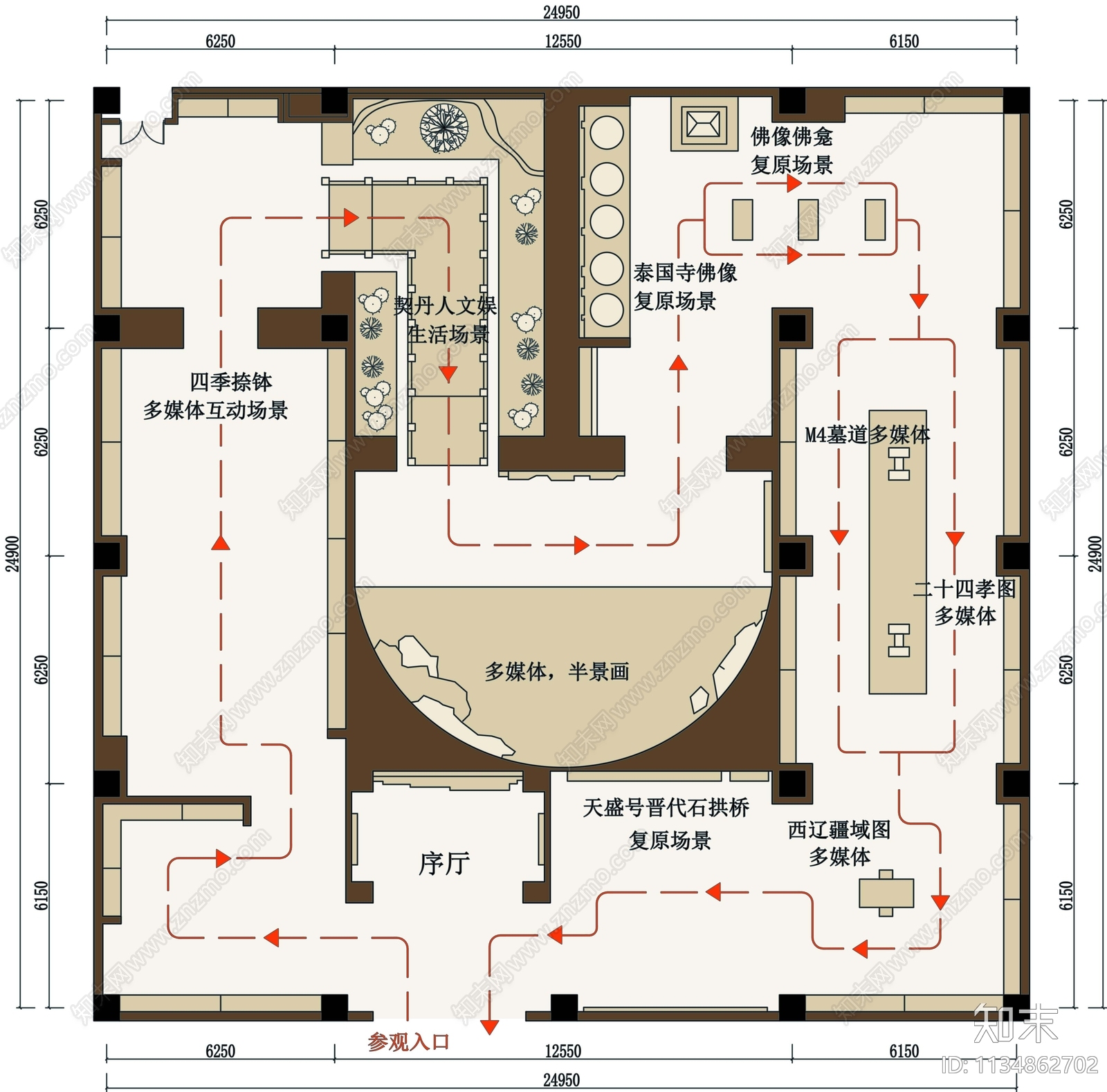 辽宁博物馆契丹王朝展厅平面图施工图下载【ID:1134862702】