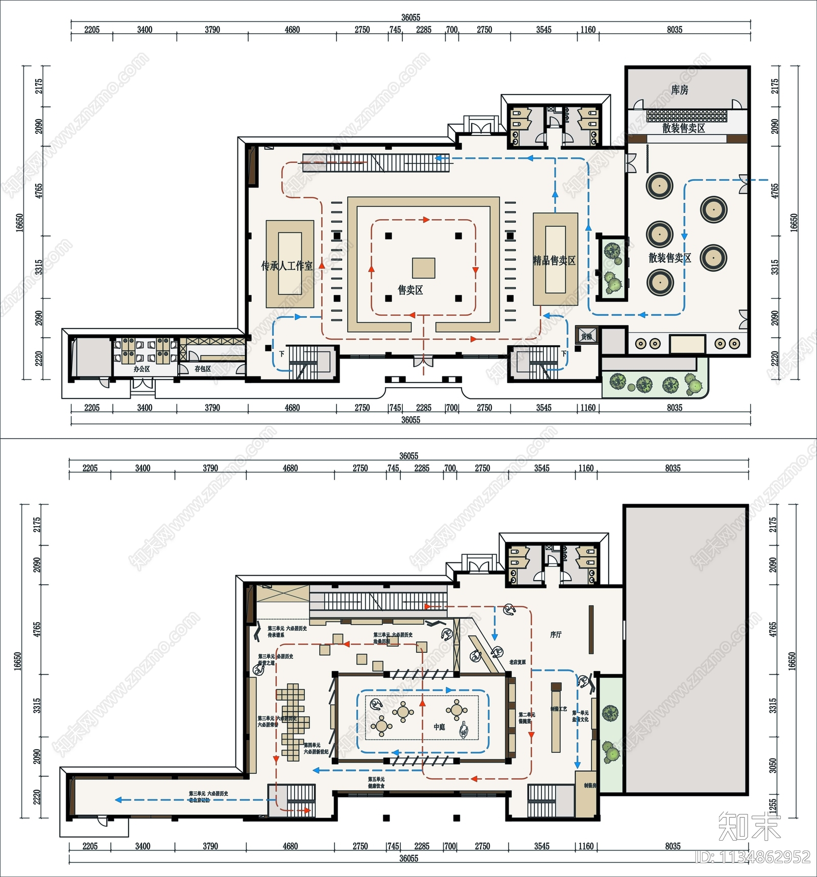 六必居酱菜博物馆展厅平面图施工图下载【ID:1134862952】