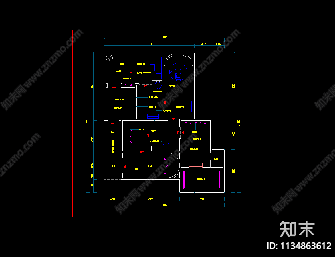 科普教育展厅平面图cad施工图下载【ID:1134863612】