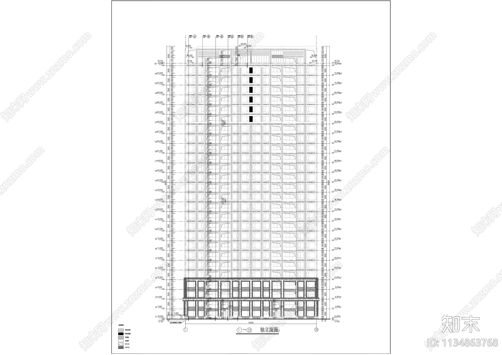 现代住宅高层建筑cad施工图下载【ID:1134863768】