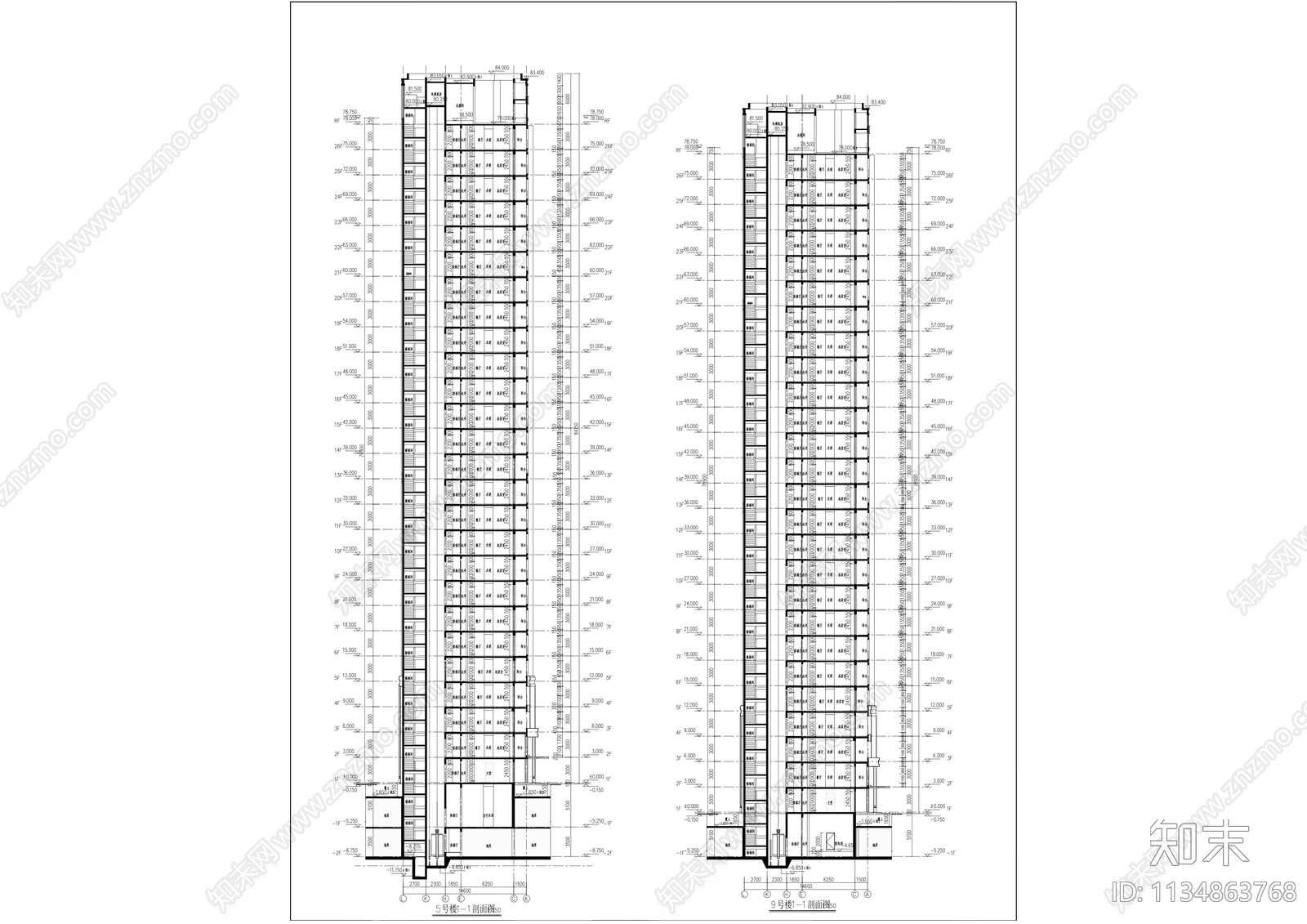 现代住宅高层建筑cad施工图下载【ID:1134863768】