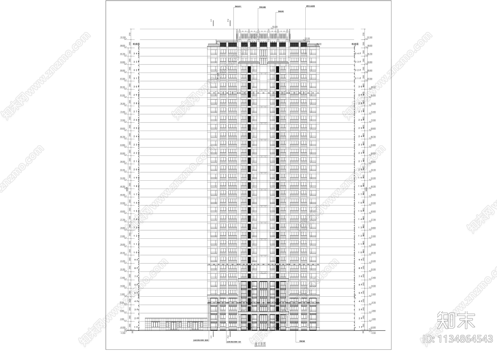 现代高层小区住宅建筑cad施工图下载【ID:1134864543】