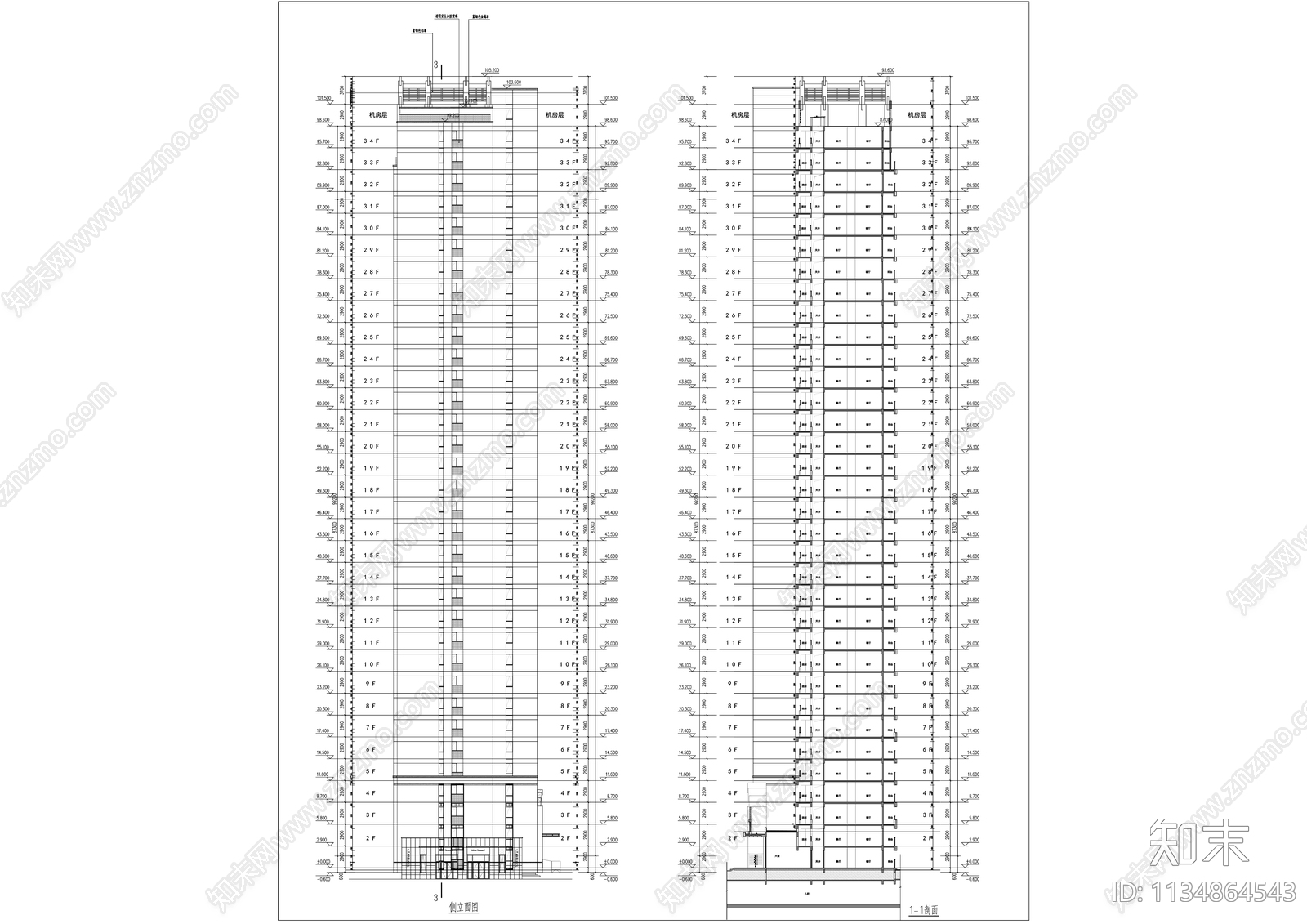 现代高层小区住宅建筑cad施工图下载【ID:1134864543】