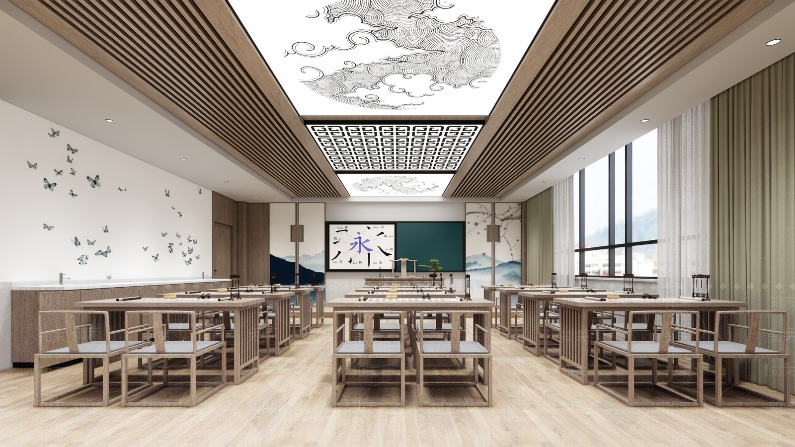 新中式书法教室SU模型下载【ID:1134868801】