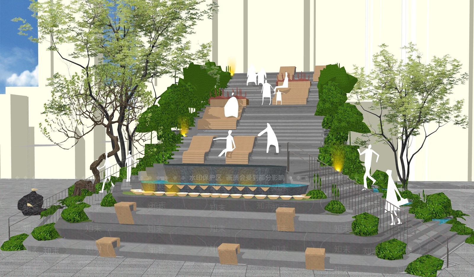 现代台阶景观SU模型下载【ID:1134869117】