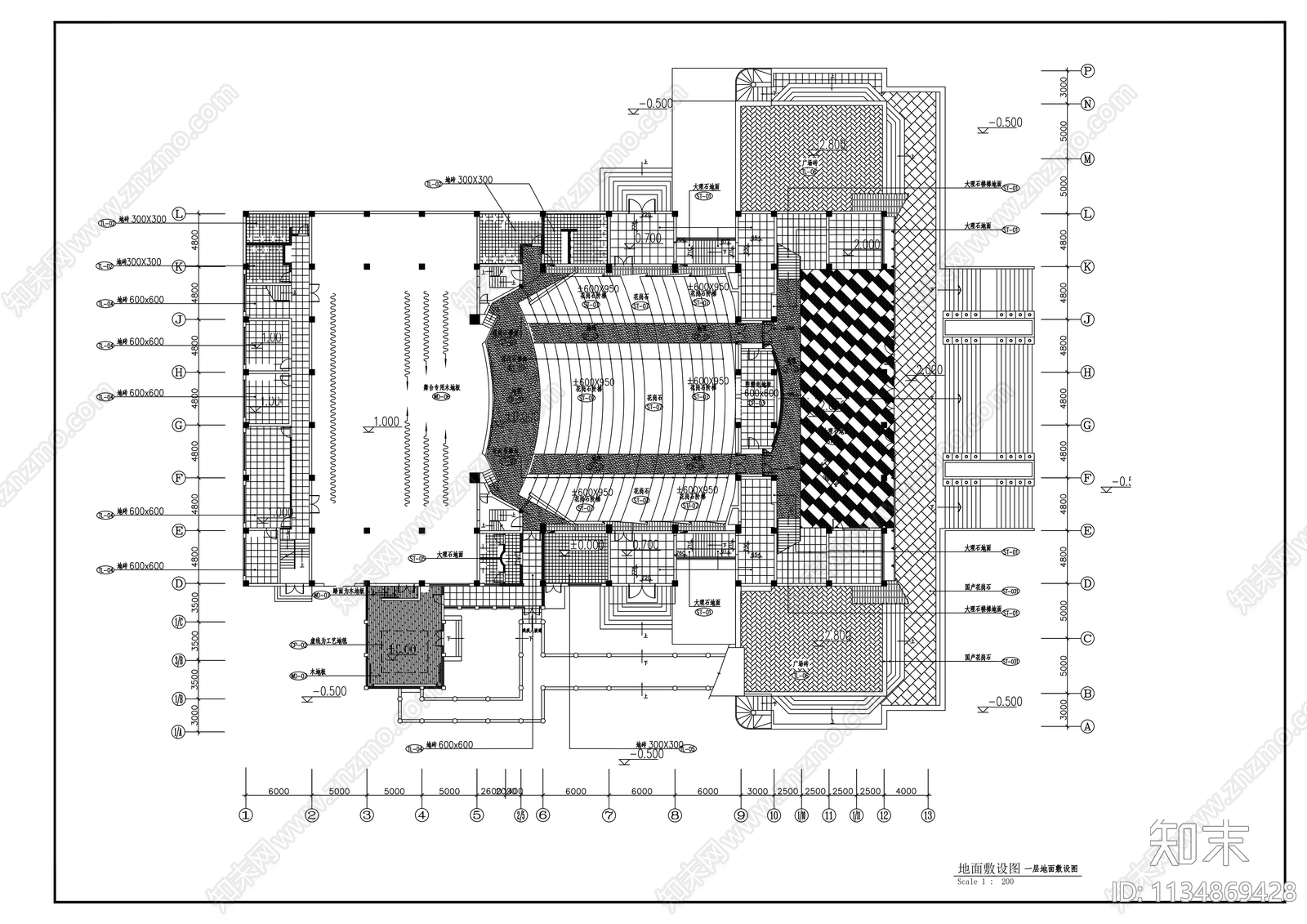 多功能影剧院室内cad施工图下载【ID:1134869428】