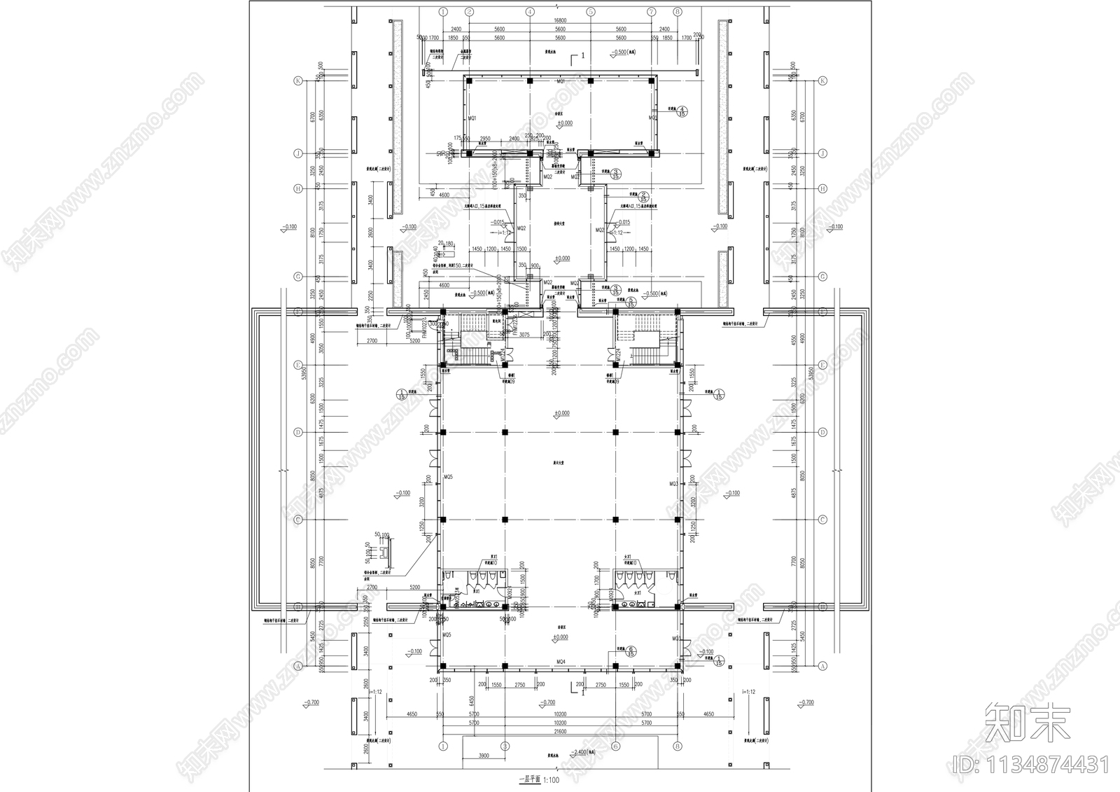 现代售楼处物业建筑cad施工图下载【ID:1134874431】