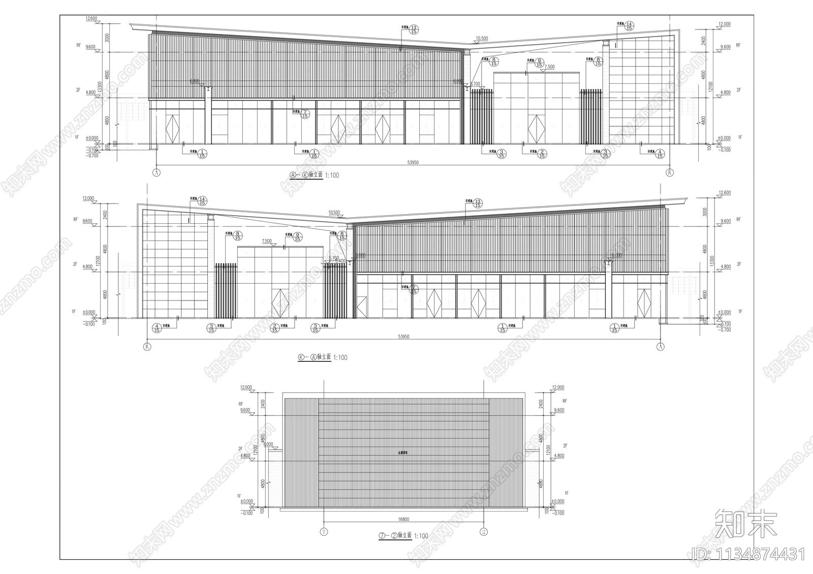 现代售楼处物业建筑cad施工图下载【ID:1134874431】