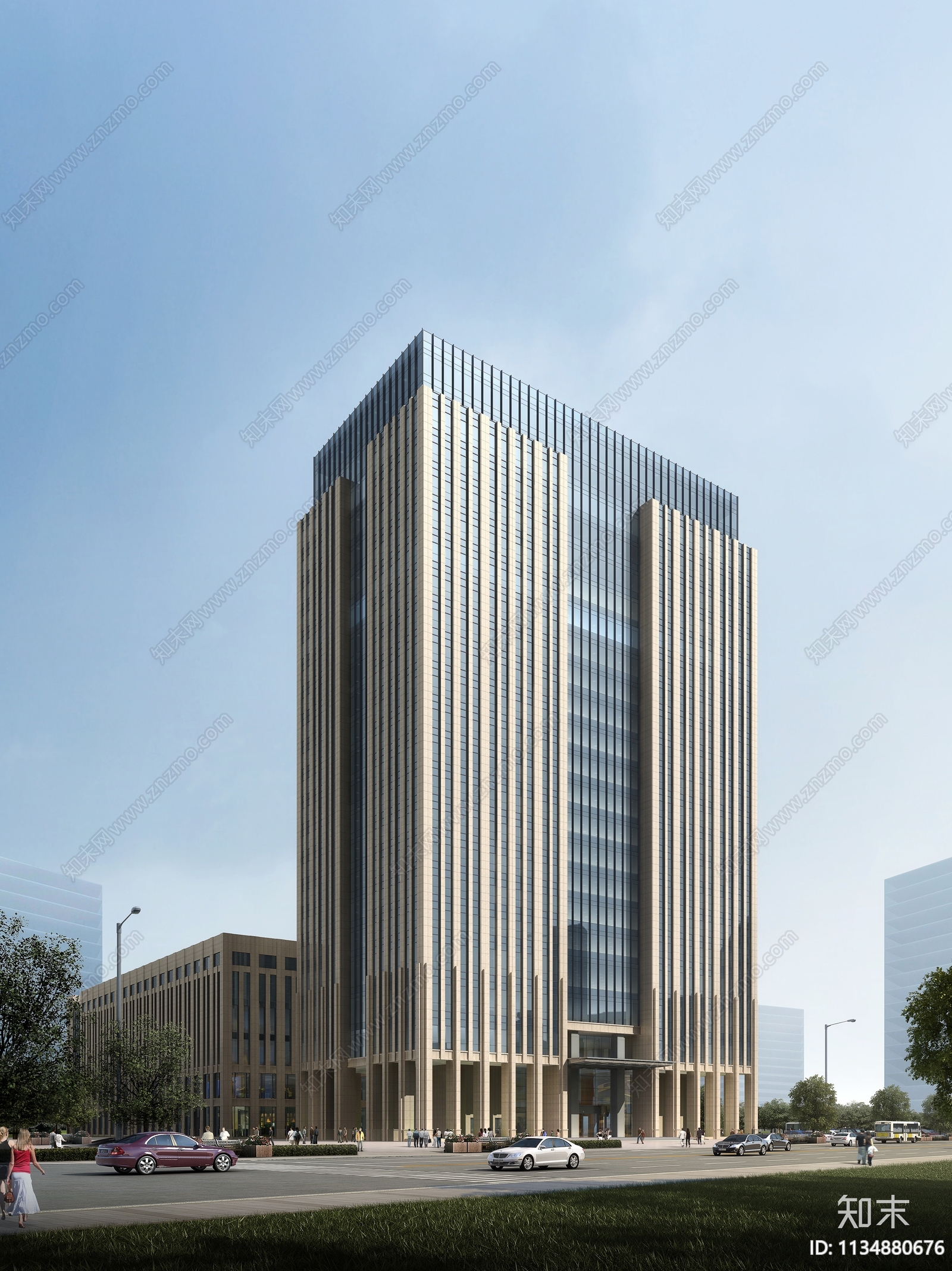 郑州中铁指挥办公楼效果图cad施工图下载【ID:1134880676】