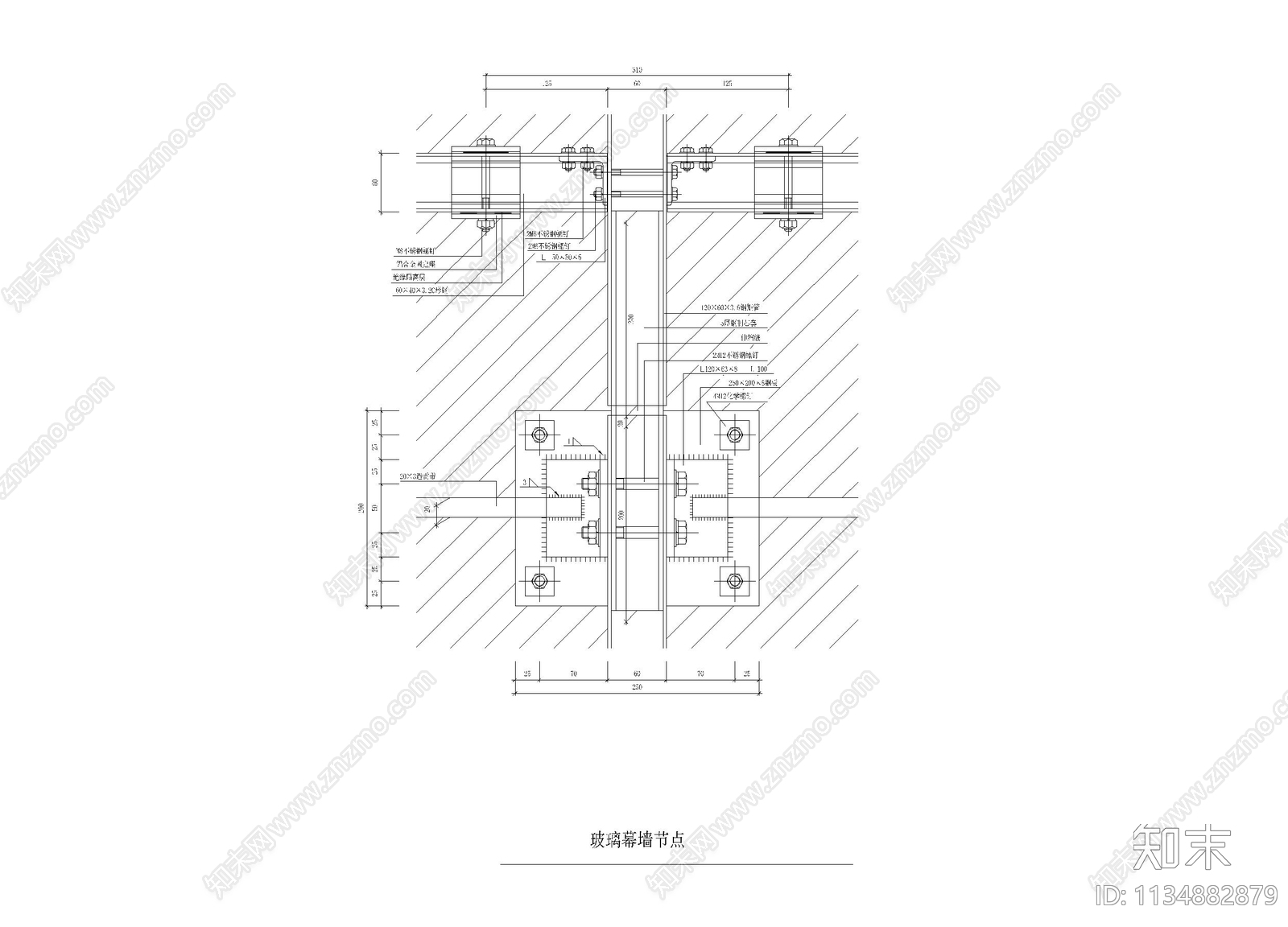 玻璃幕墙节点cad施工图下载【ID:1134882879】