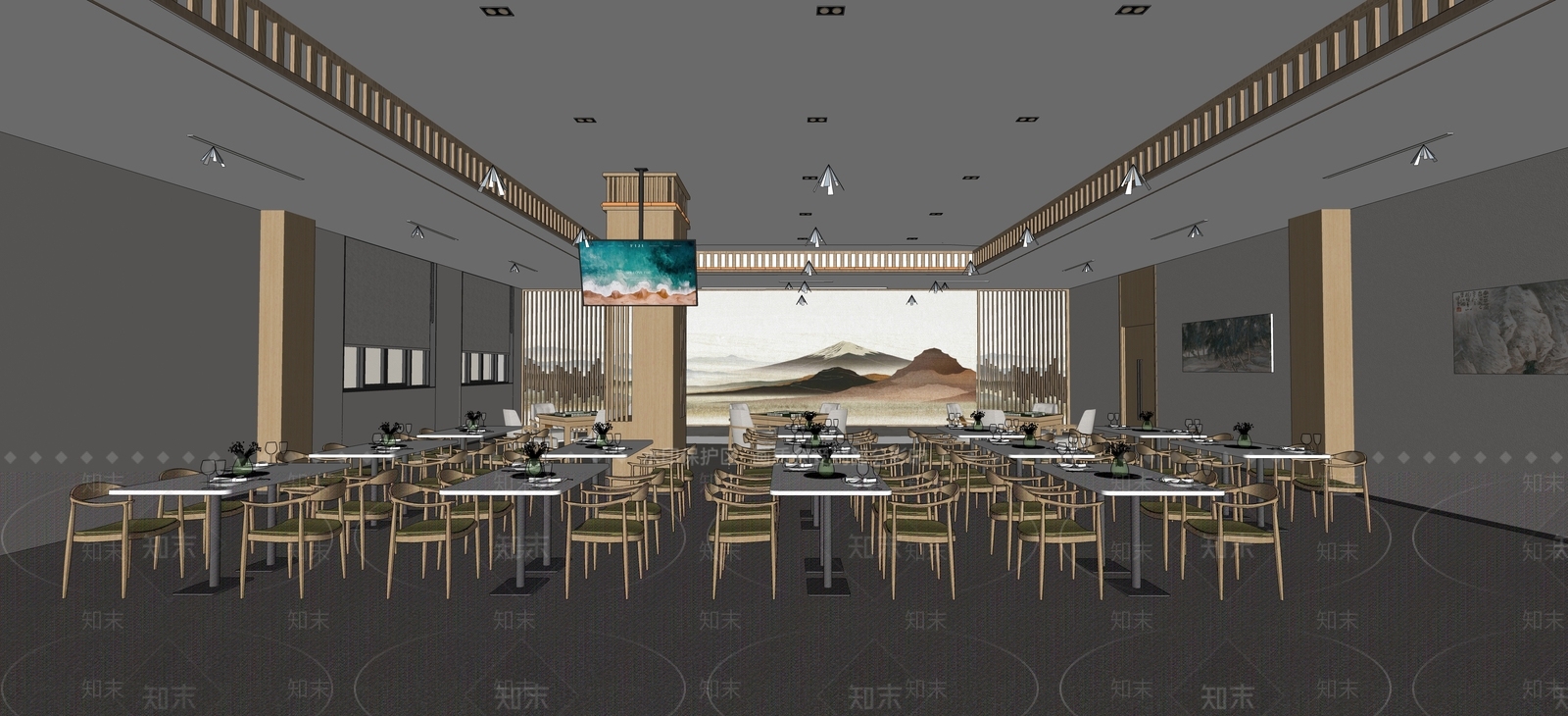 新中式食堂SU模型下载【ID:1134894430】