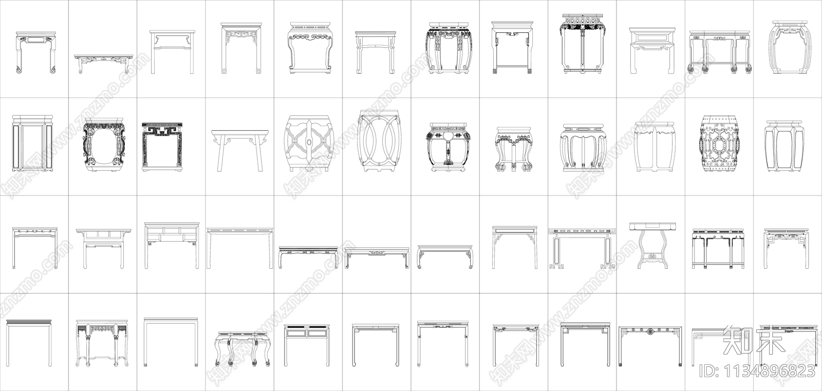 中式桌凳cad施工图下载【ID:1134896823】