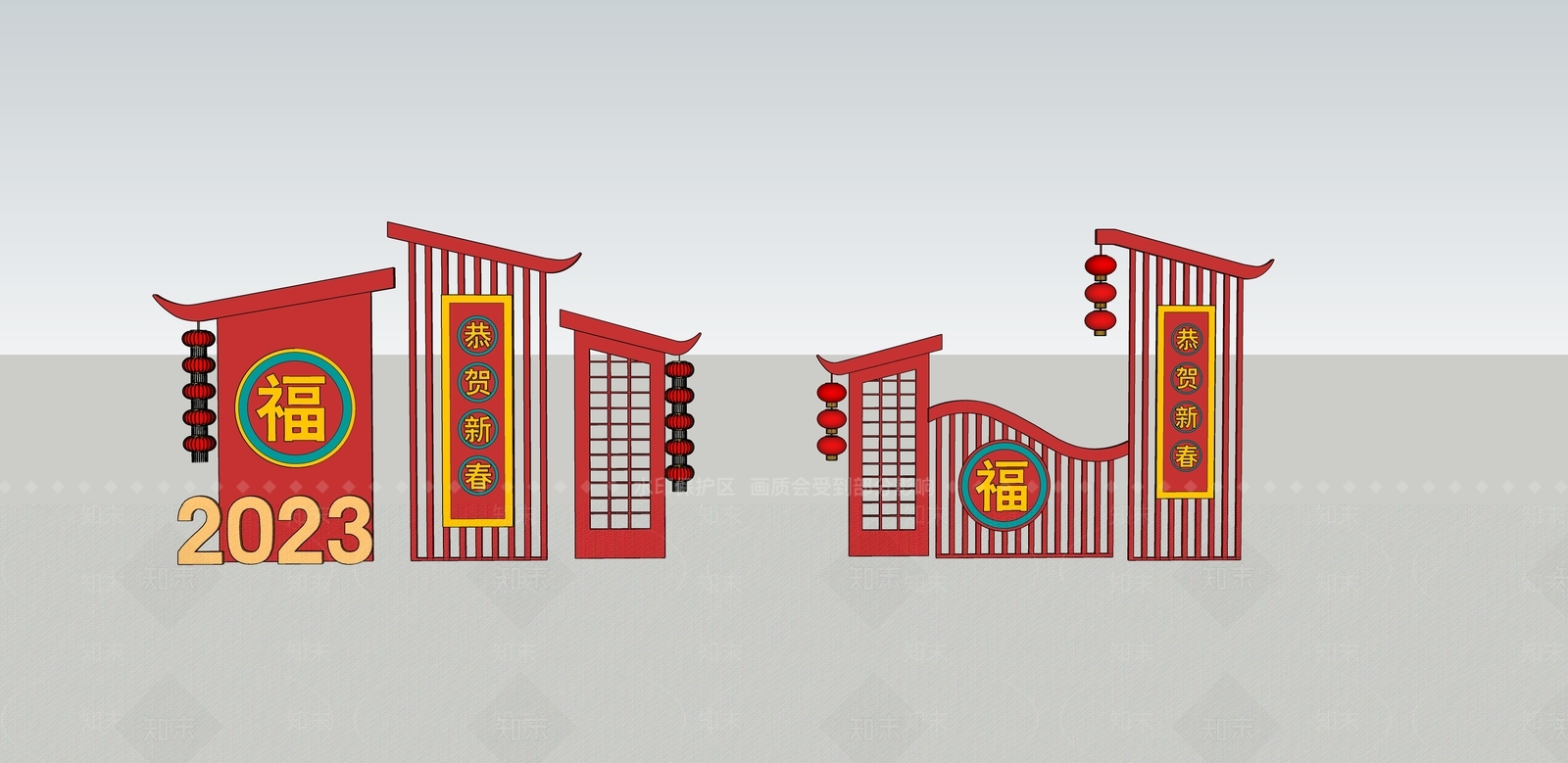 现代新年构件美陈SU模型下载【ID:1134906429】