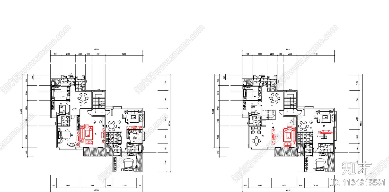 跃层式住宅楼户型平面图施工图下载【ID:1134915581】