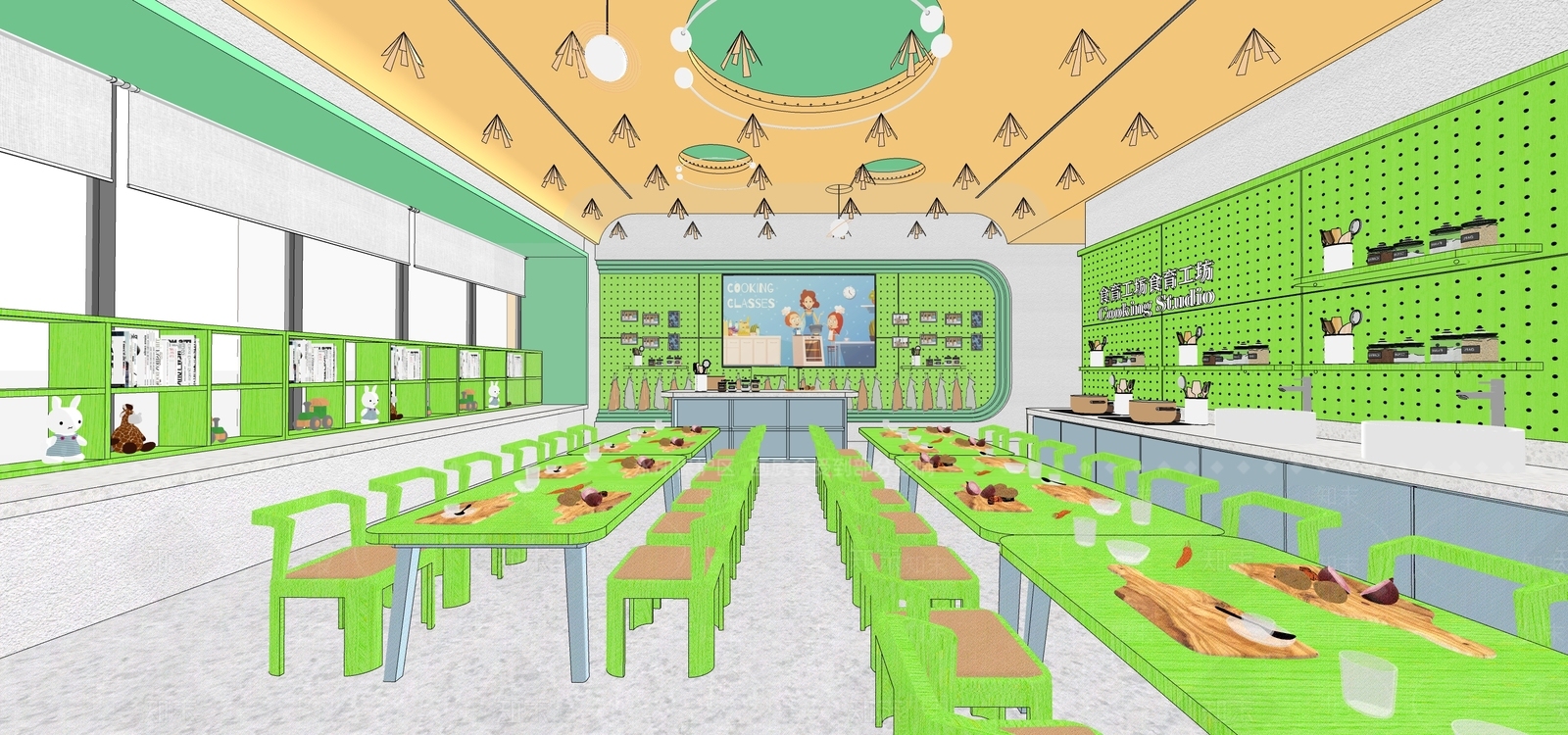 现代幼儿园食堂SU模型下载【ID:1134938421】