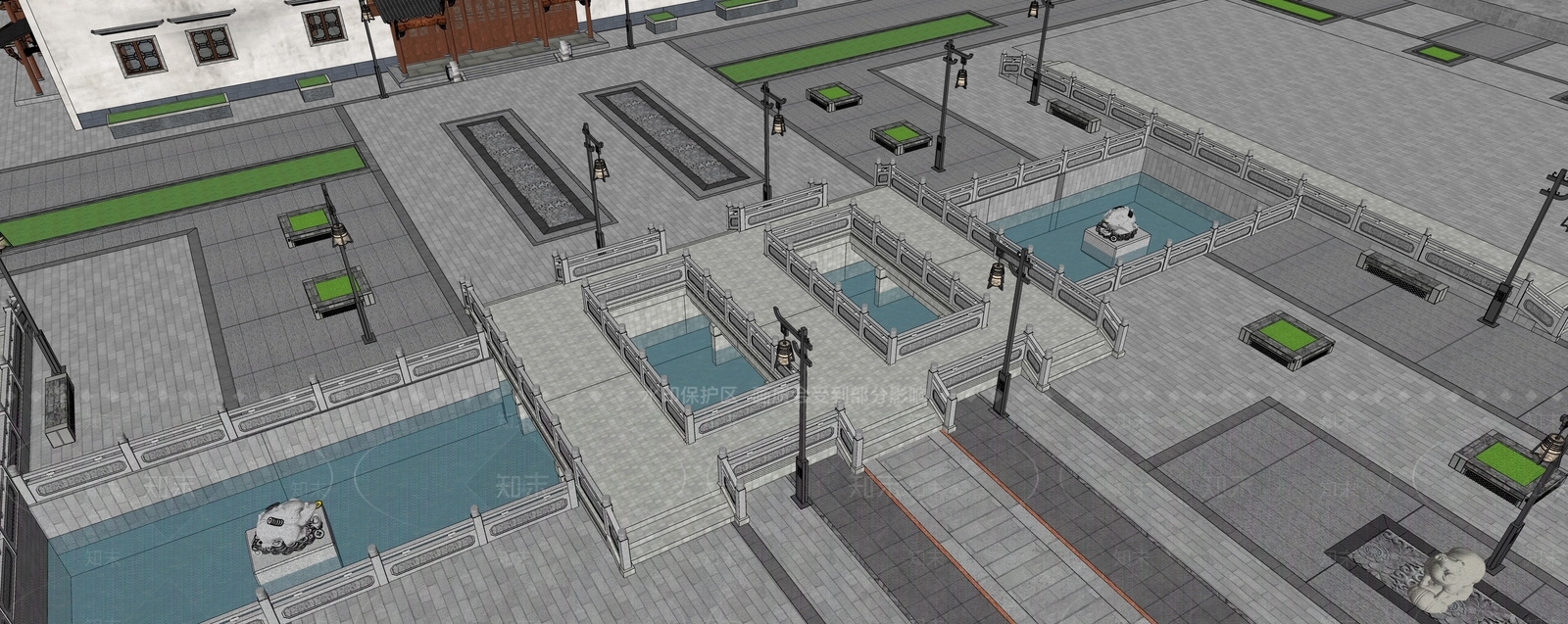 中式古街中轴广场景观桥SU模型下载【ID:1134938916】