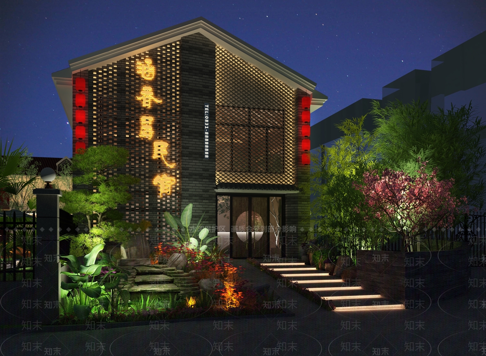 新中式民宿酒店门头3D模型下载【ID:1134952803】
