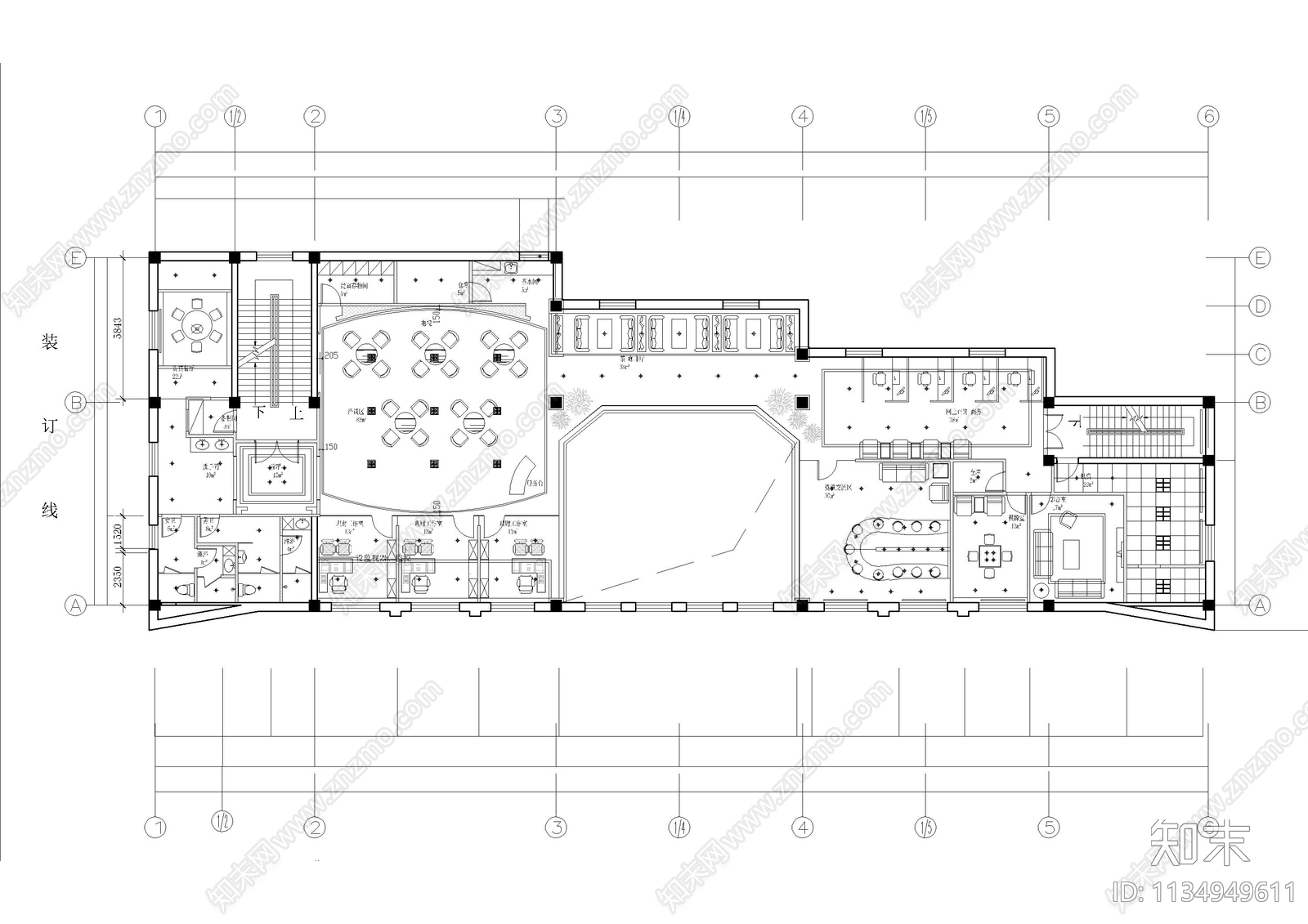 四层中信银行支行装修水电cad施工图下载【ID:1134949611】