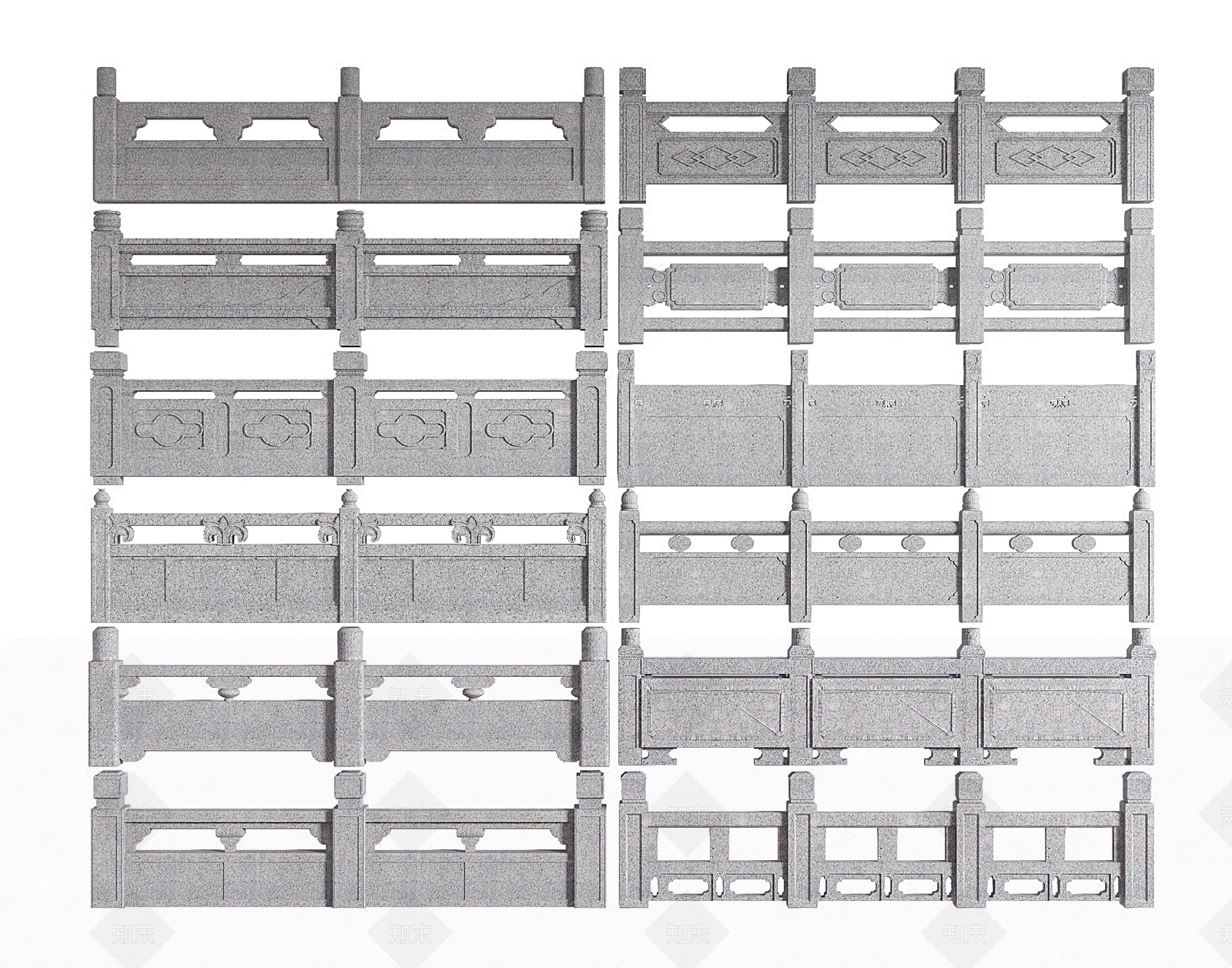 中式石栏杆3D模型下载【ID:1135037039】
