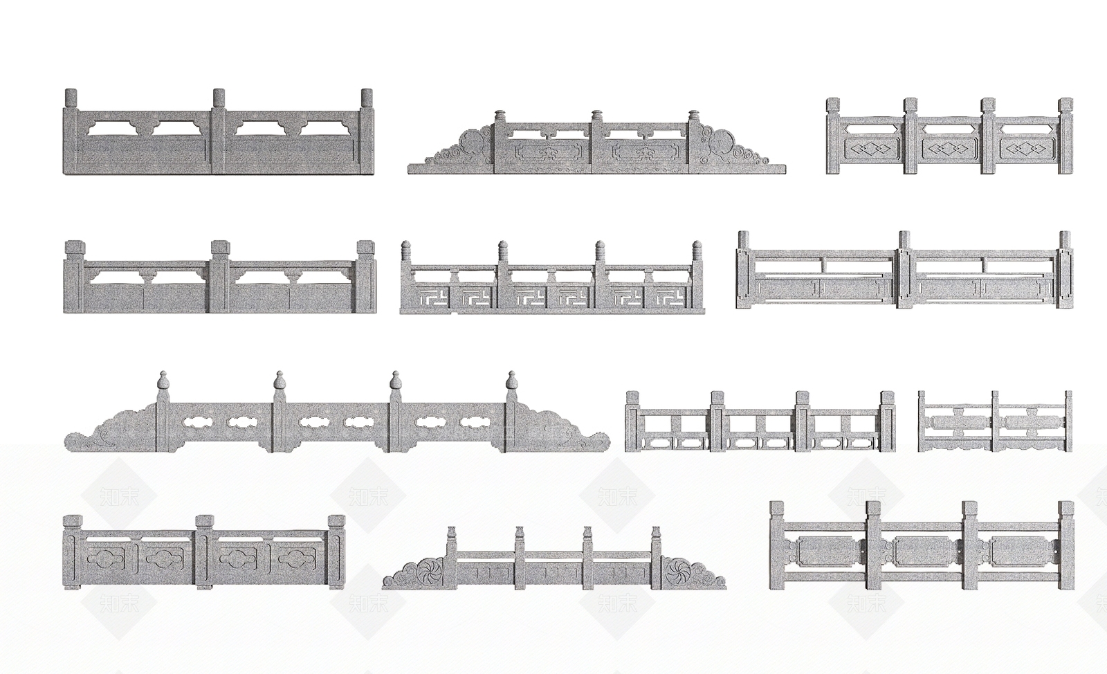 中式石栏杆3D模型下载【ID:1135036975】