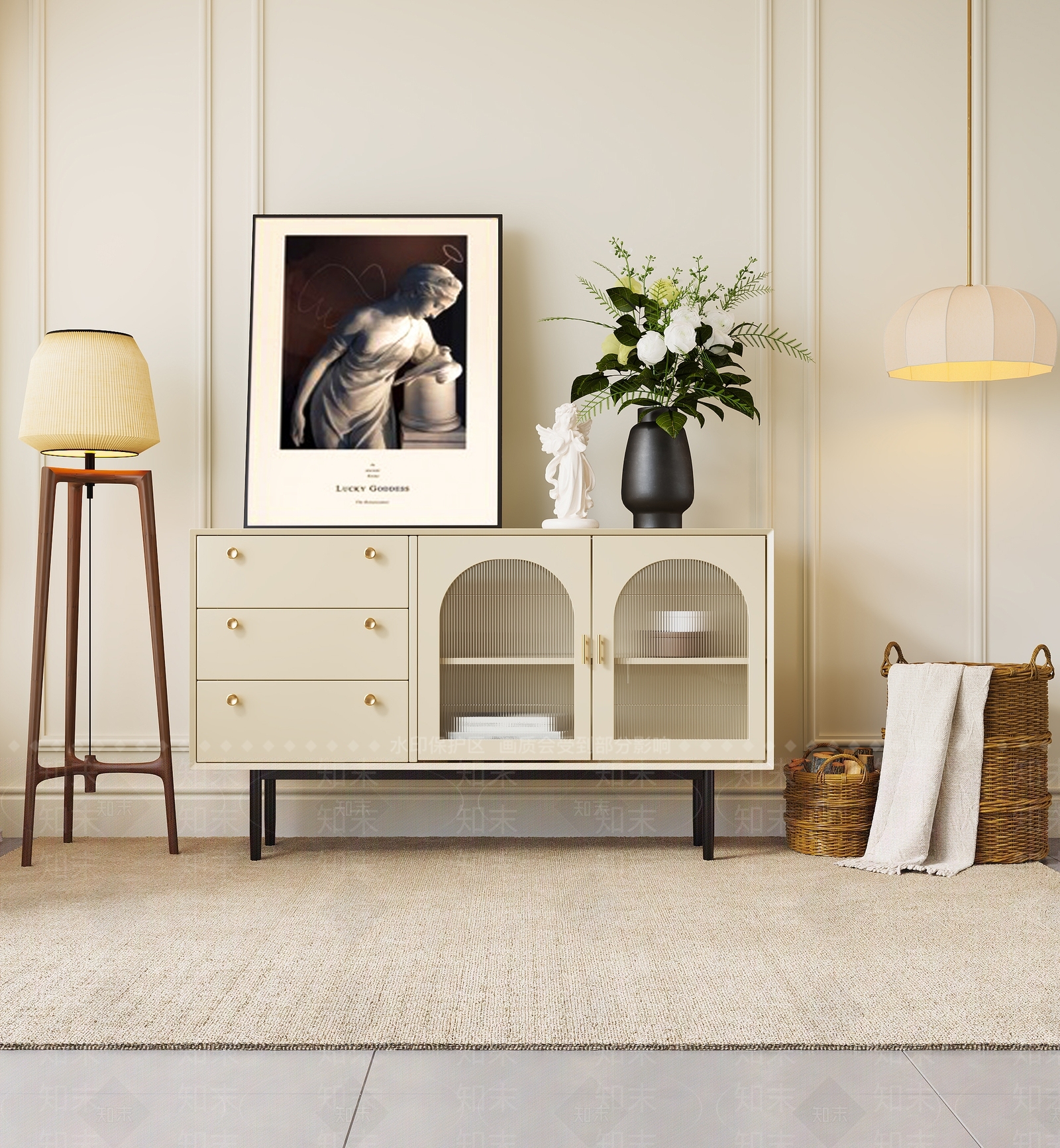 法式奶油风玄关柜3D模型下载【ID:1134968138】