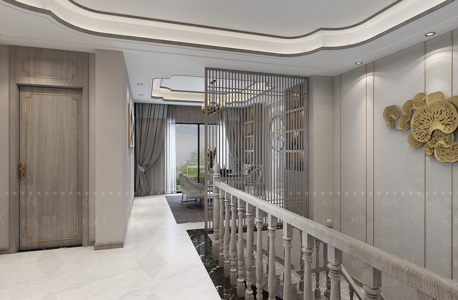 新中式别墅楼梯间3D模型下载【ID:1134970093】