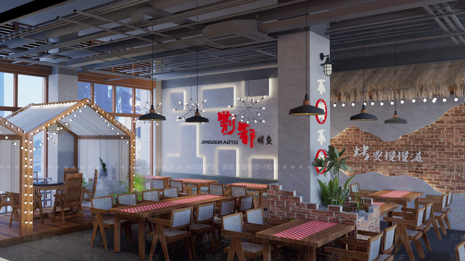 工业风烧烤店SU模型下载【ID:1135527044】