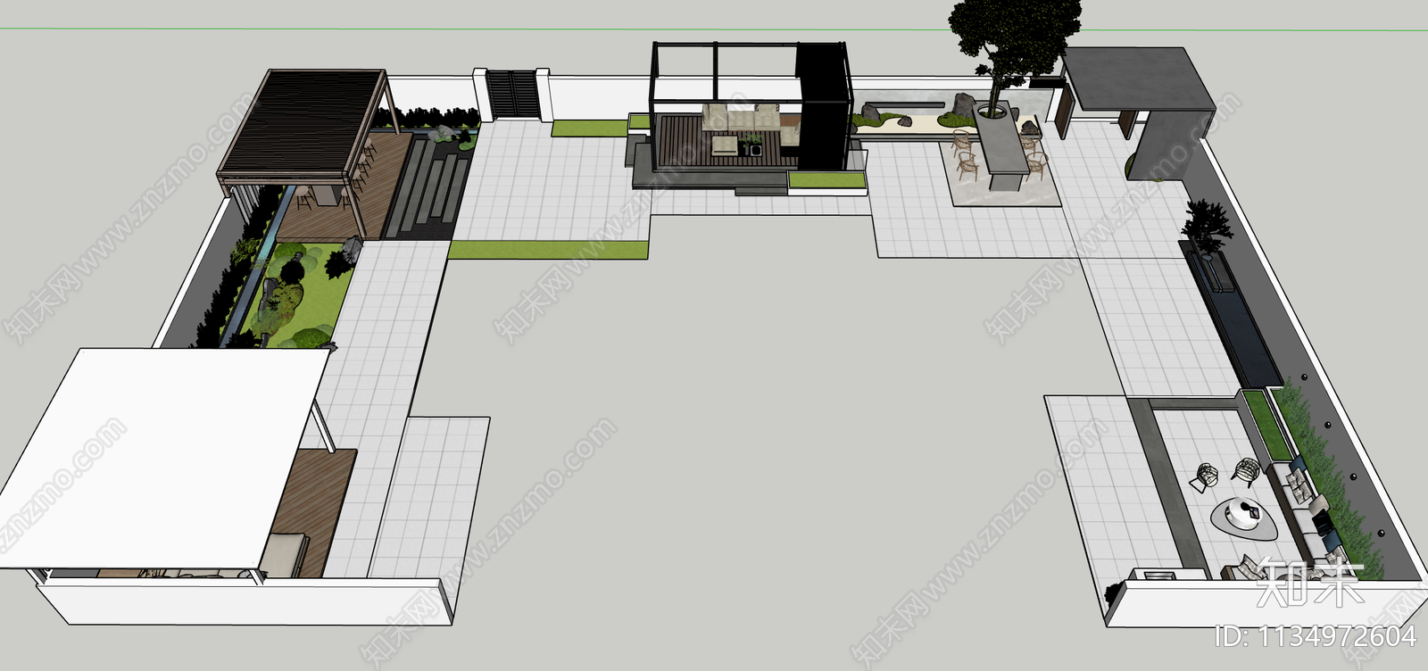 现代庭院花园SU模型下载【ID:1134972604】