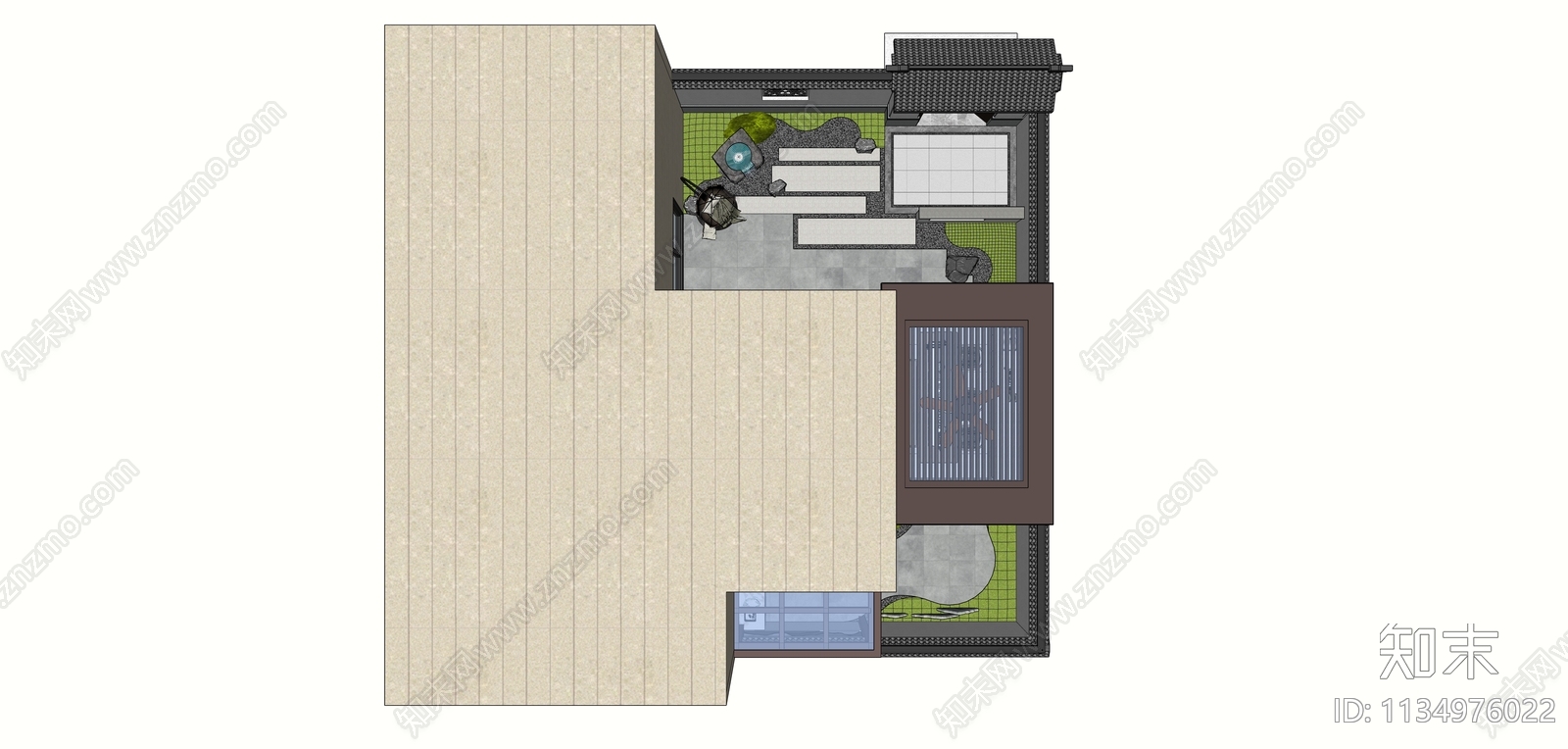 新中式庭院花园SU模型下载【ID:1134976022】