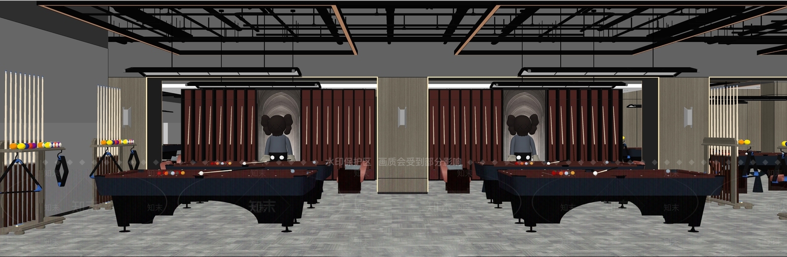 侘寂复古风台球室SU模型下载【ID:1134977394】