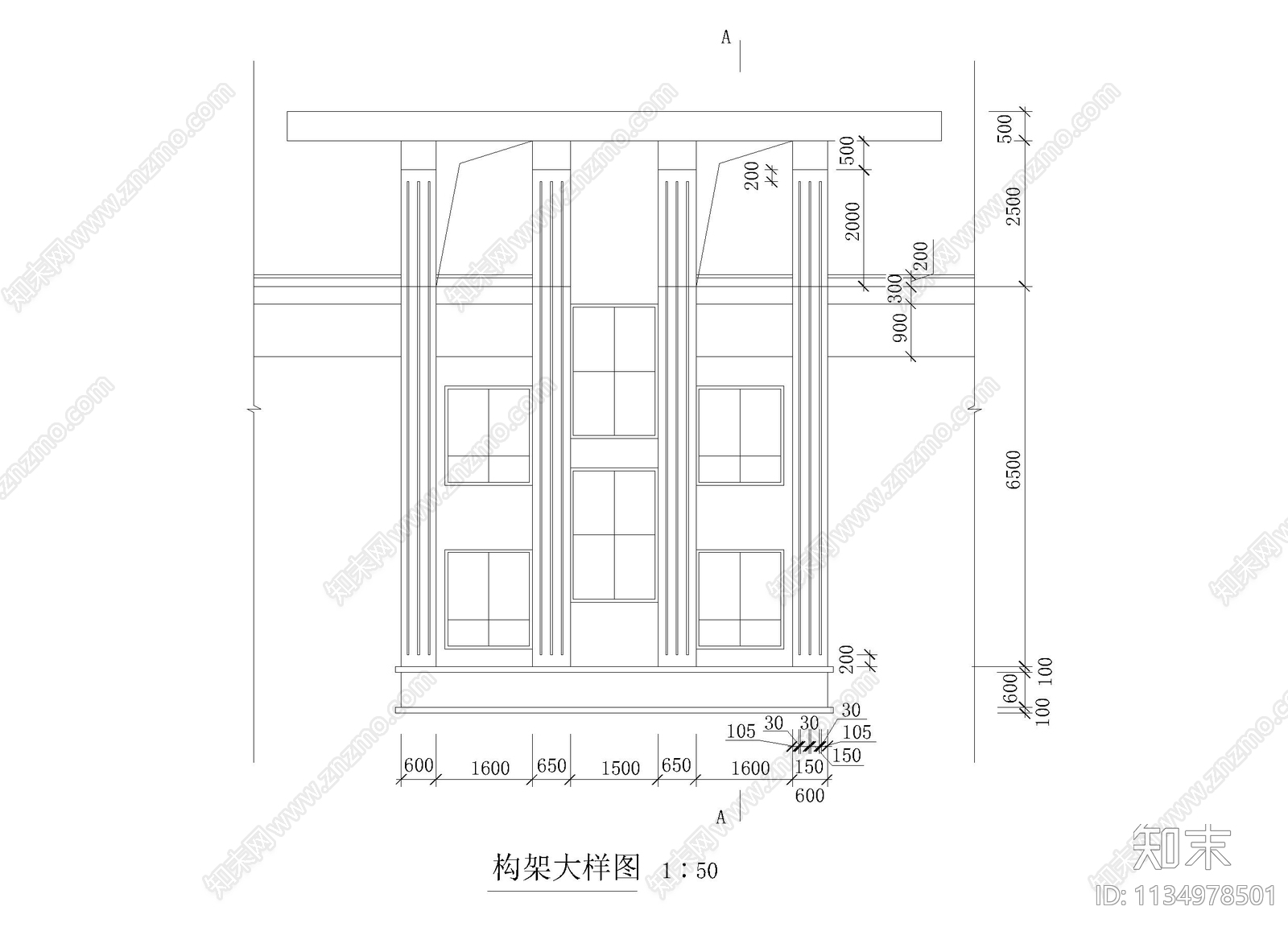 窗构架大样cad施工图下载【ID:1134978501】