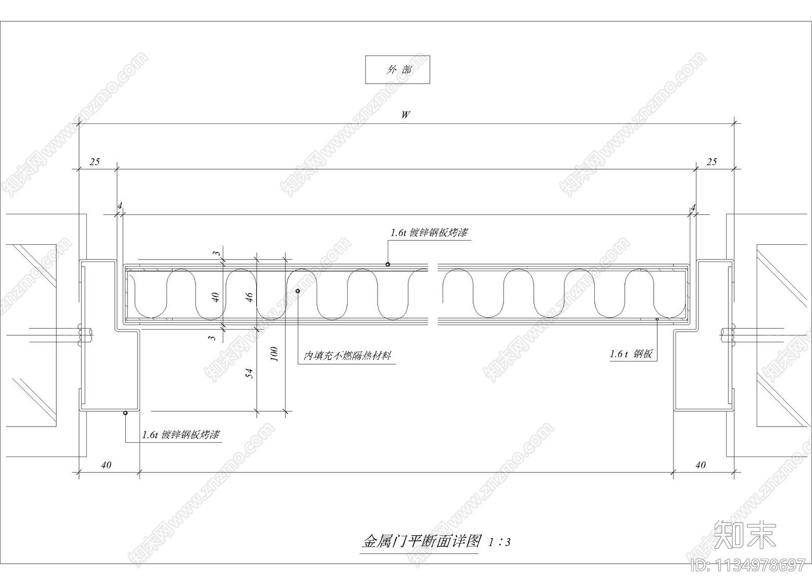 金属门平断面详图cad施工图下载【ID:1134978697】