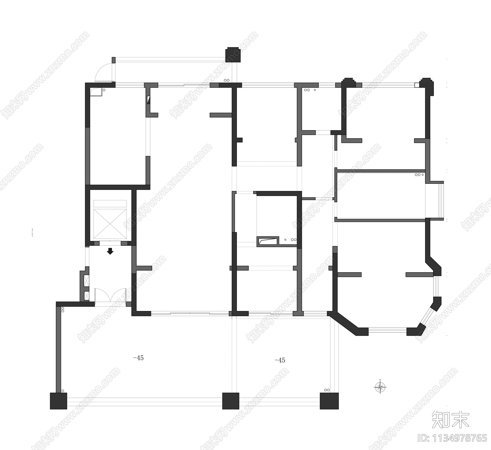 280平大平层平面布置图cad施工图下载【ID:1134978765】