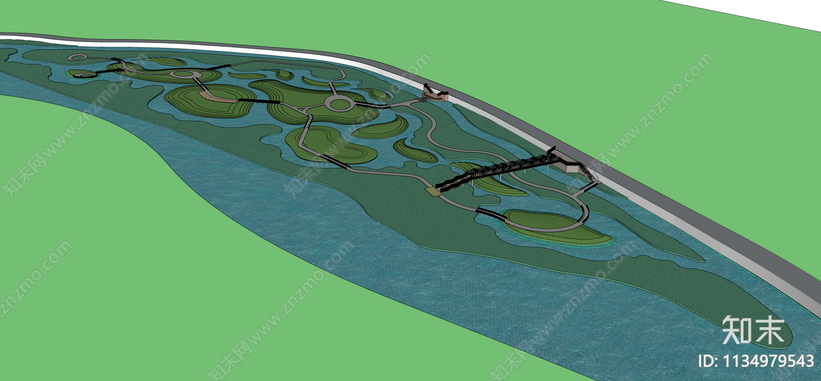 现代滨水景观SU模型下载【ID:1134979543】