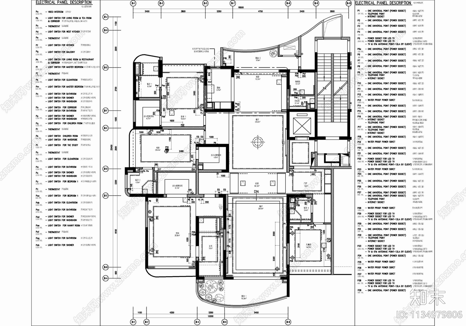 300㎡大平层家装cad施工图下载【ID:1134979806】