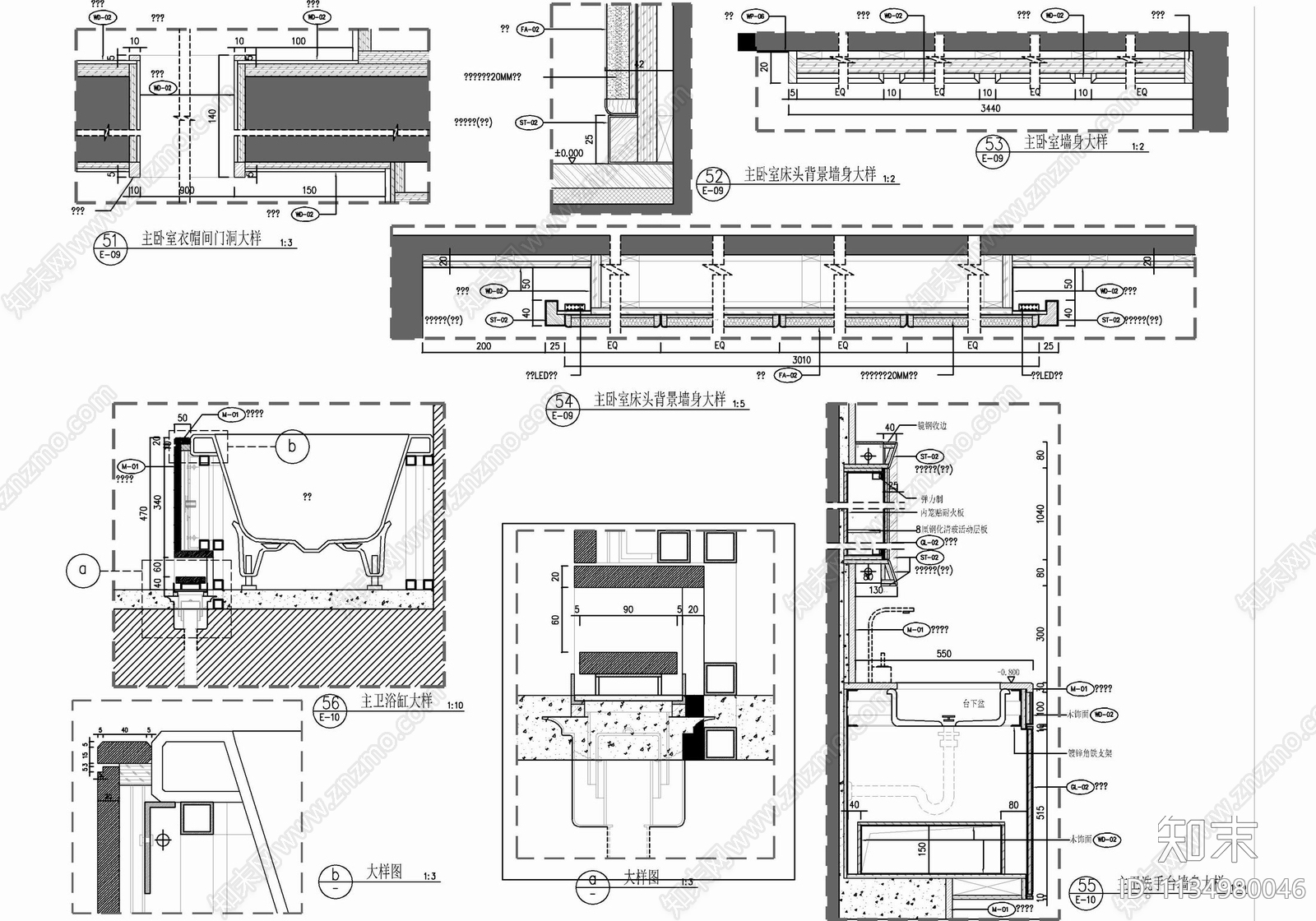 260㎡大平层家装cad施工图下载【ID:1134980046】