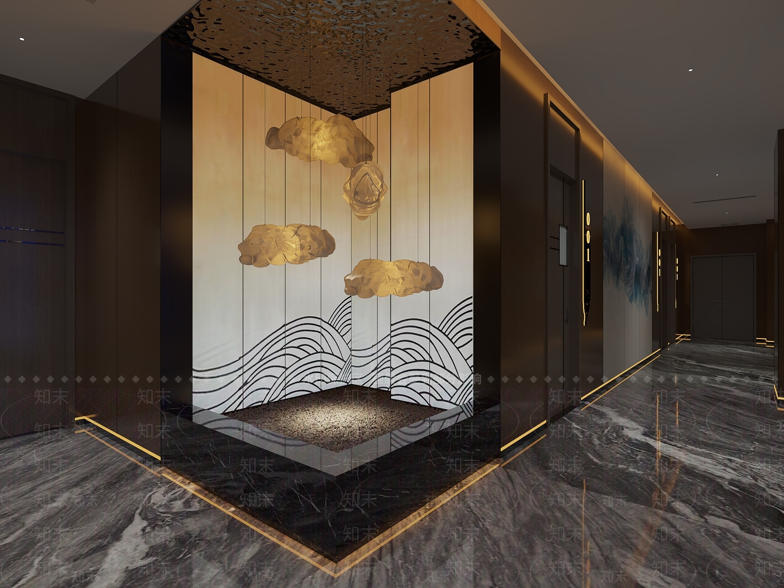 新中式洗浴中心过道3D模型下载【ID:1134985948】