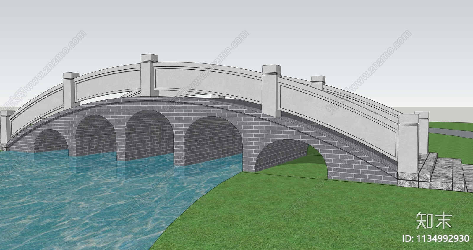 新中式景观拱桥SU模型下载【ID:1134992930】