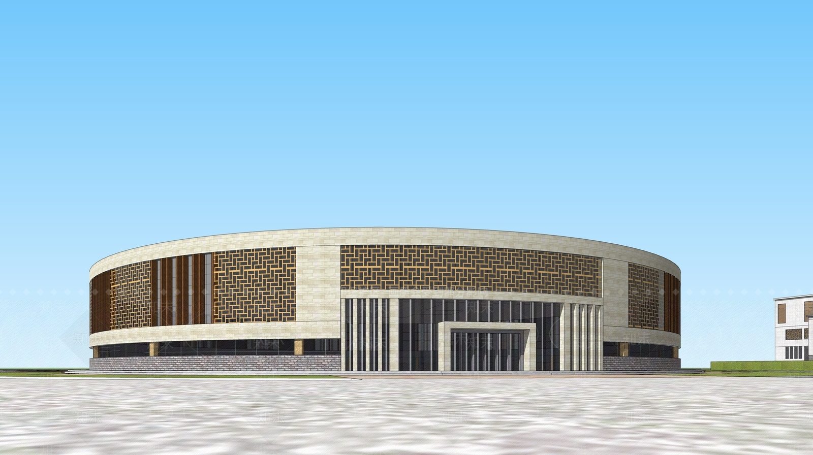 现代展览馆建筑SU模型下载【ID:1134994382】