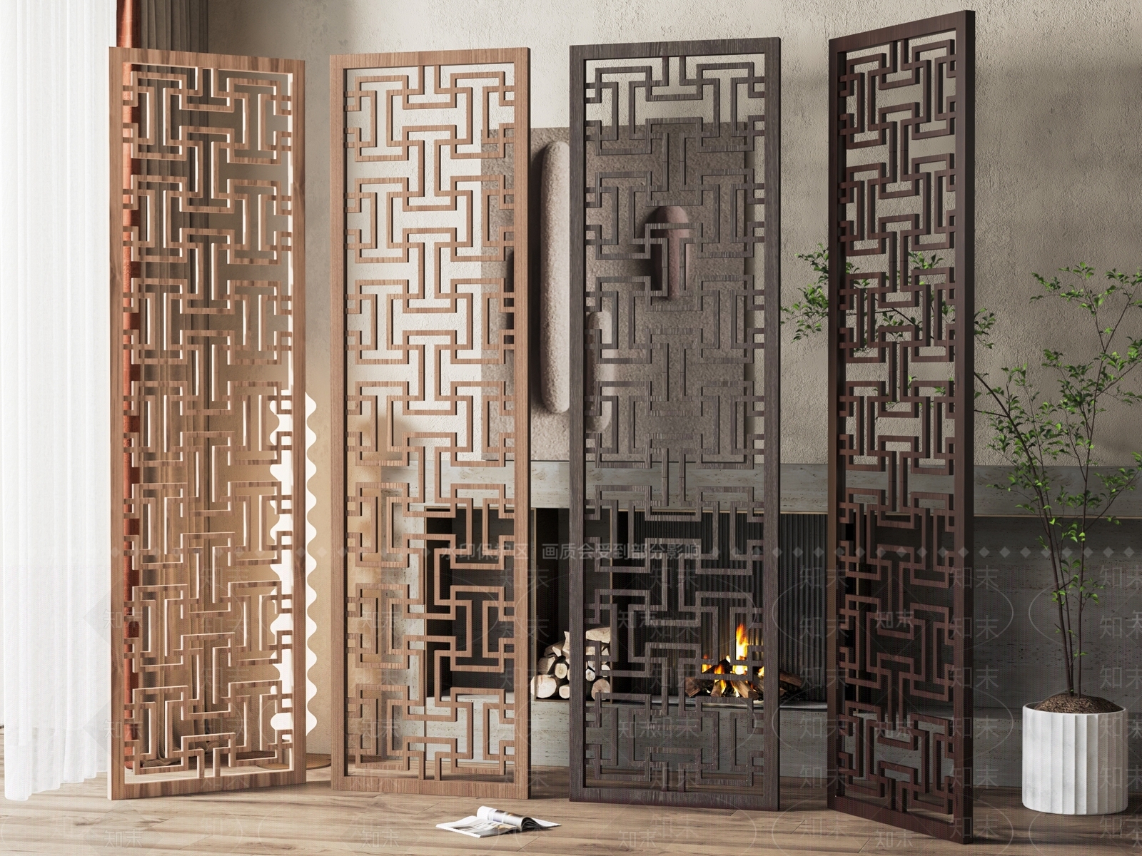 新中式花格屏风SU模型下载【ID:1134998124】
