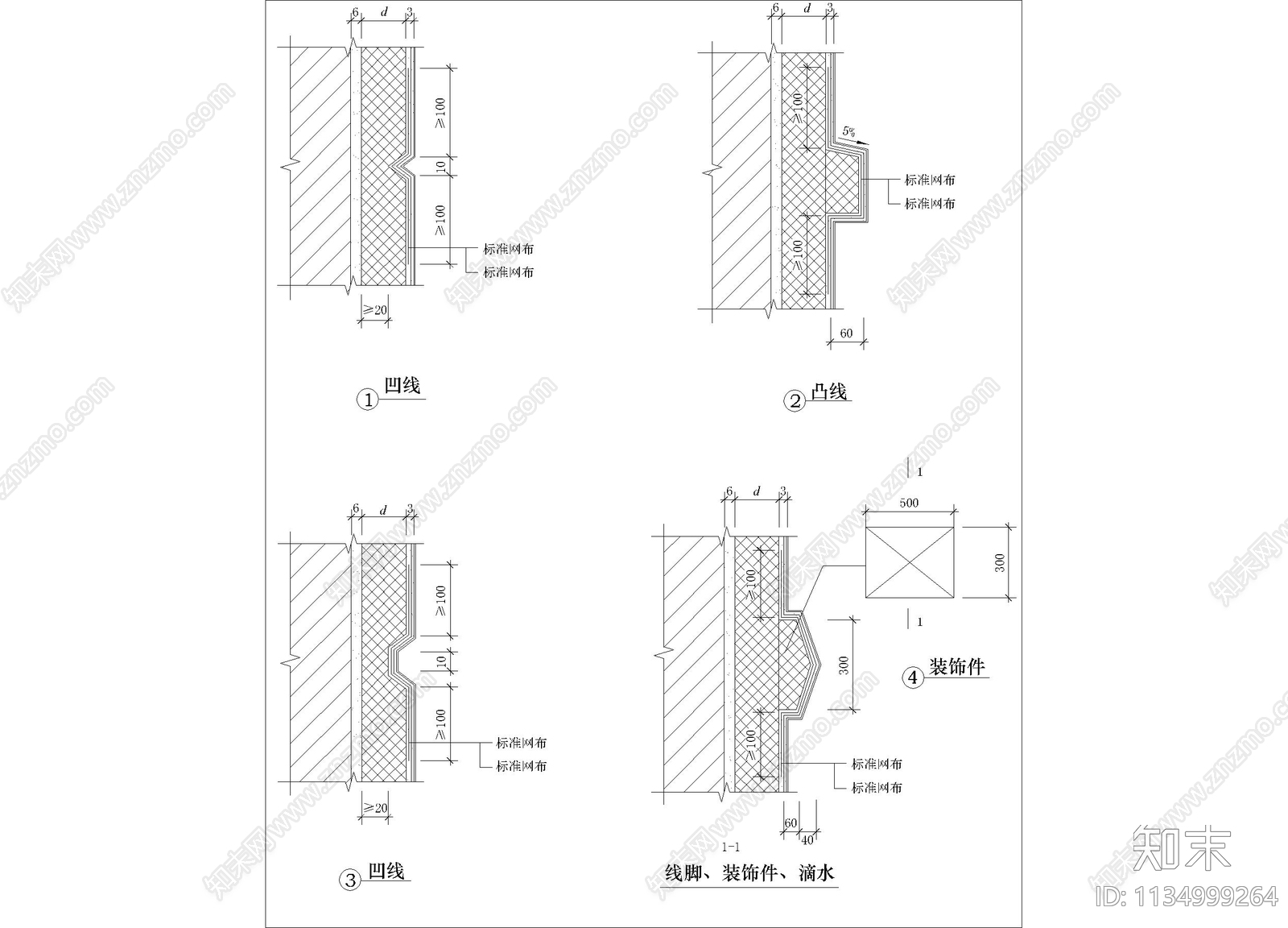 凹凸线大样图cad施工图下载【ID:1134999264】