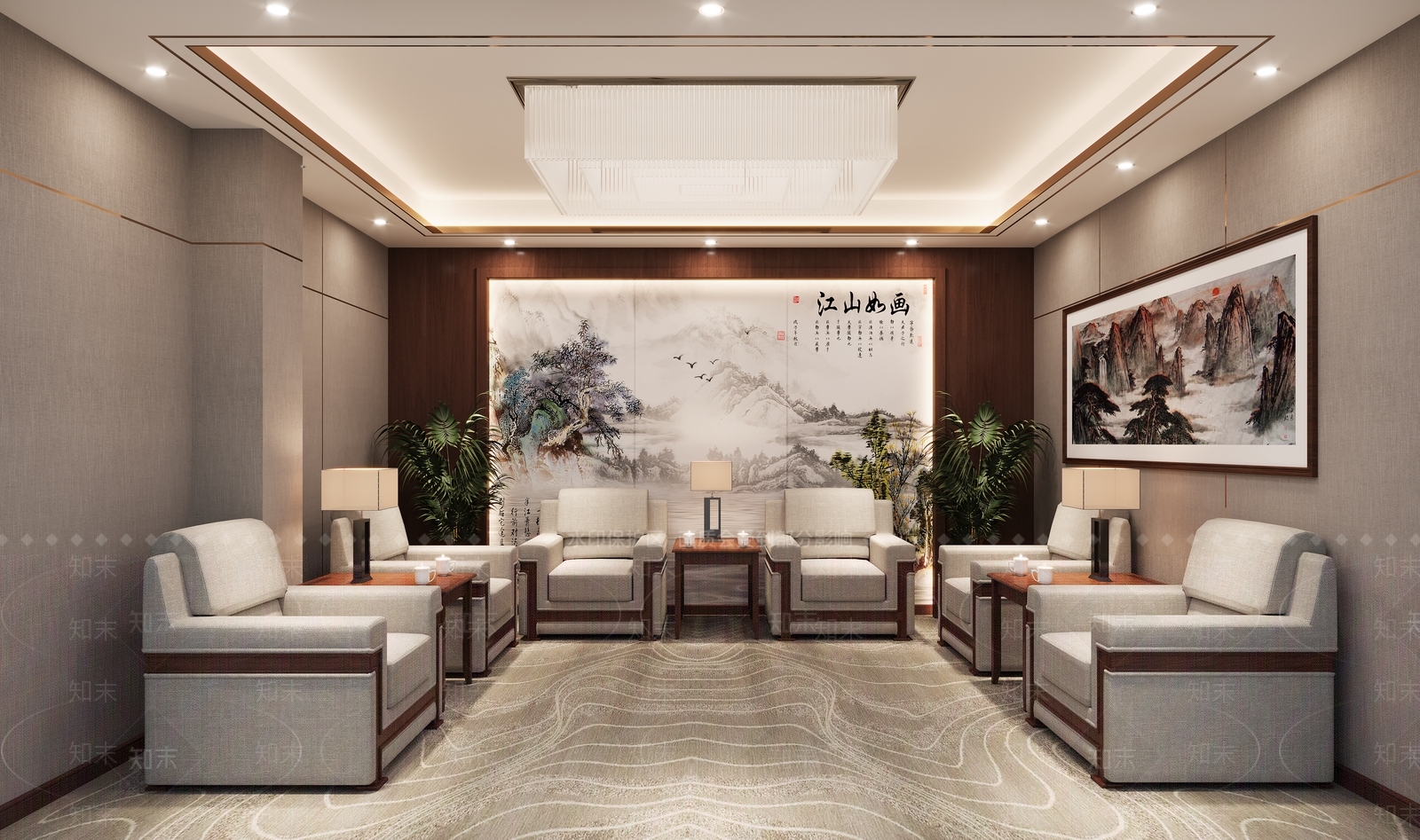新中式会客室3D模型下载【ID:1135003213】