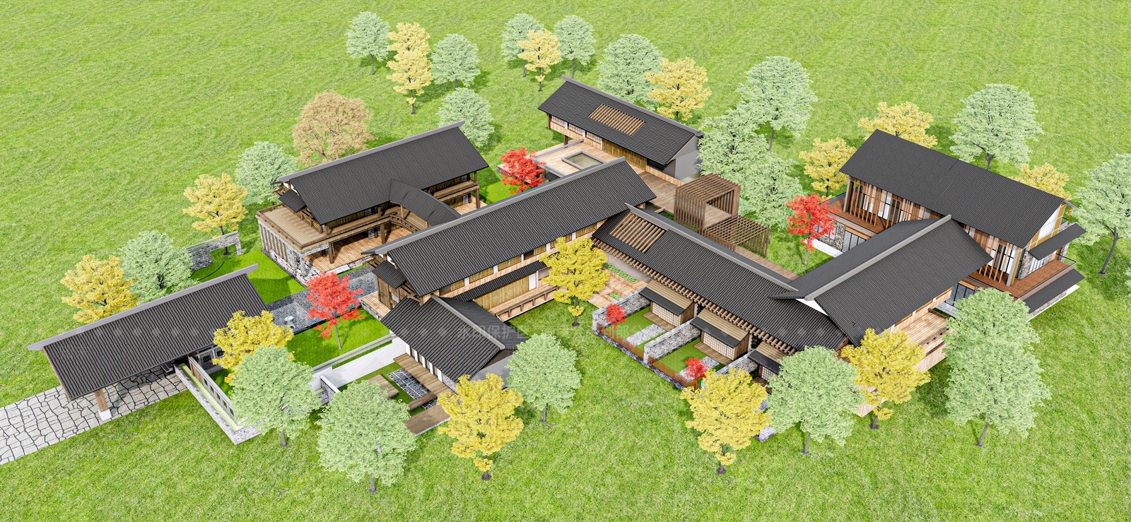 民宿建筑SU模型精品下载_SketchUp模型_知末网