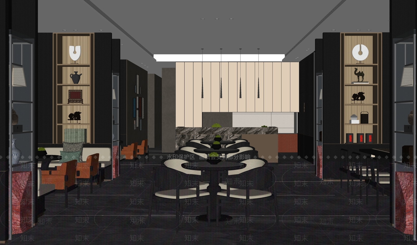 新中式售楼处内部SU模型下载【ID:1135043638】